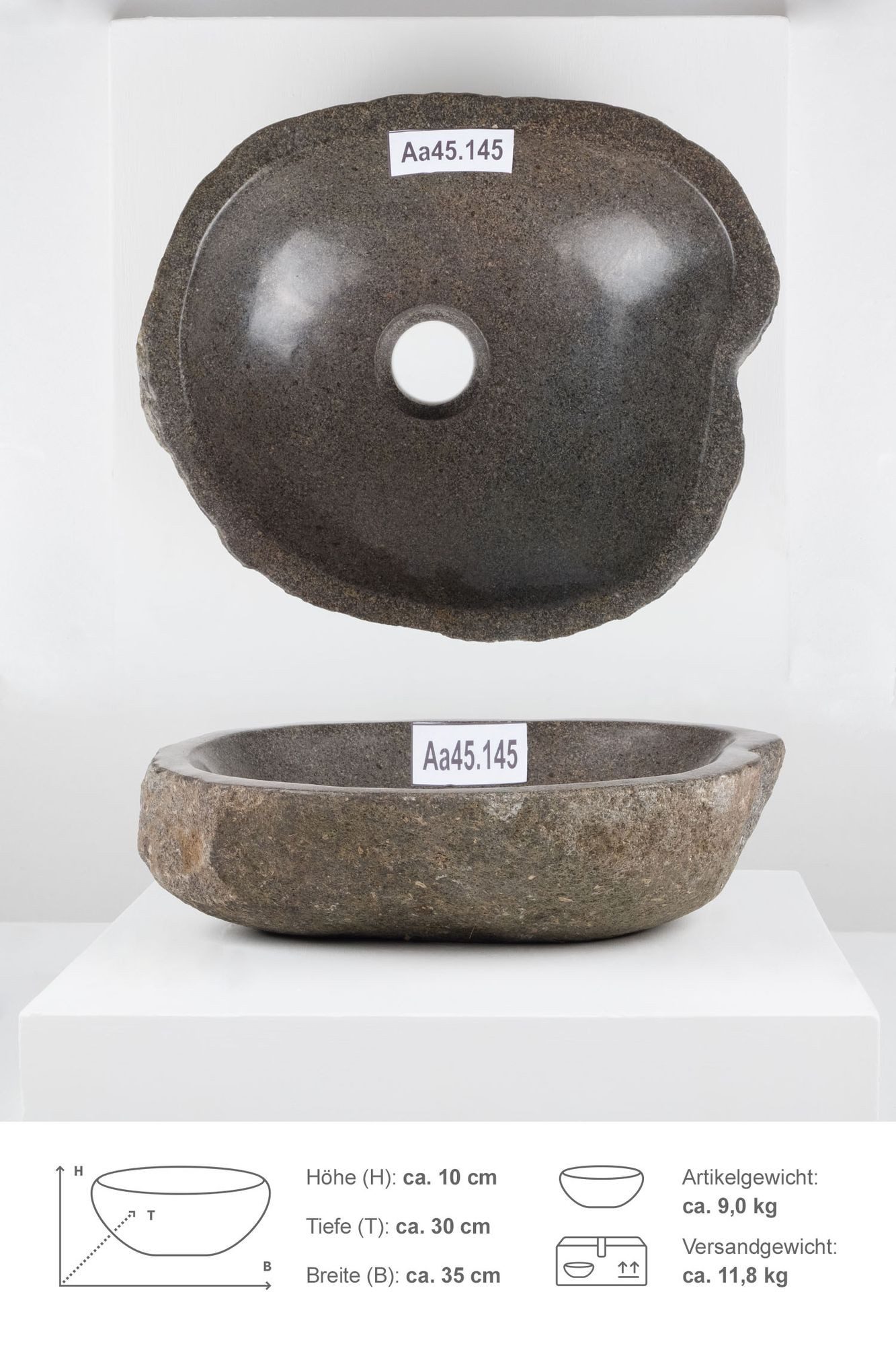wohnfreuden Aufsatzwaschbecken Naturstein Waschbecken 30 cm (Kein Set), 493_Aa45.145