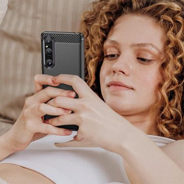 CoolGadget Handyhülle Carbon Handy Hülle für Sony Xperia 1 V 6,5 Zoll, robuste Telefonhülle Case Schutzhülle für Xperia 1 V 2023 Hülle