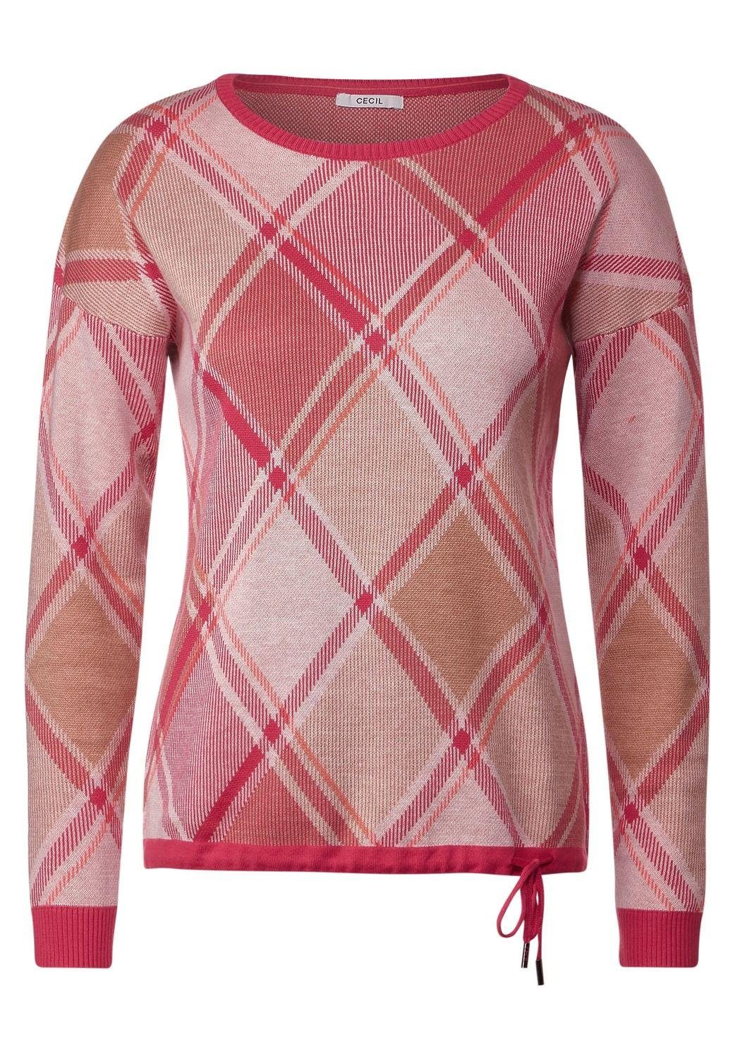 Cecil Sweatshirt Check Jacquard Pullover, cosy coral