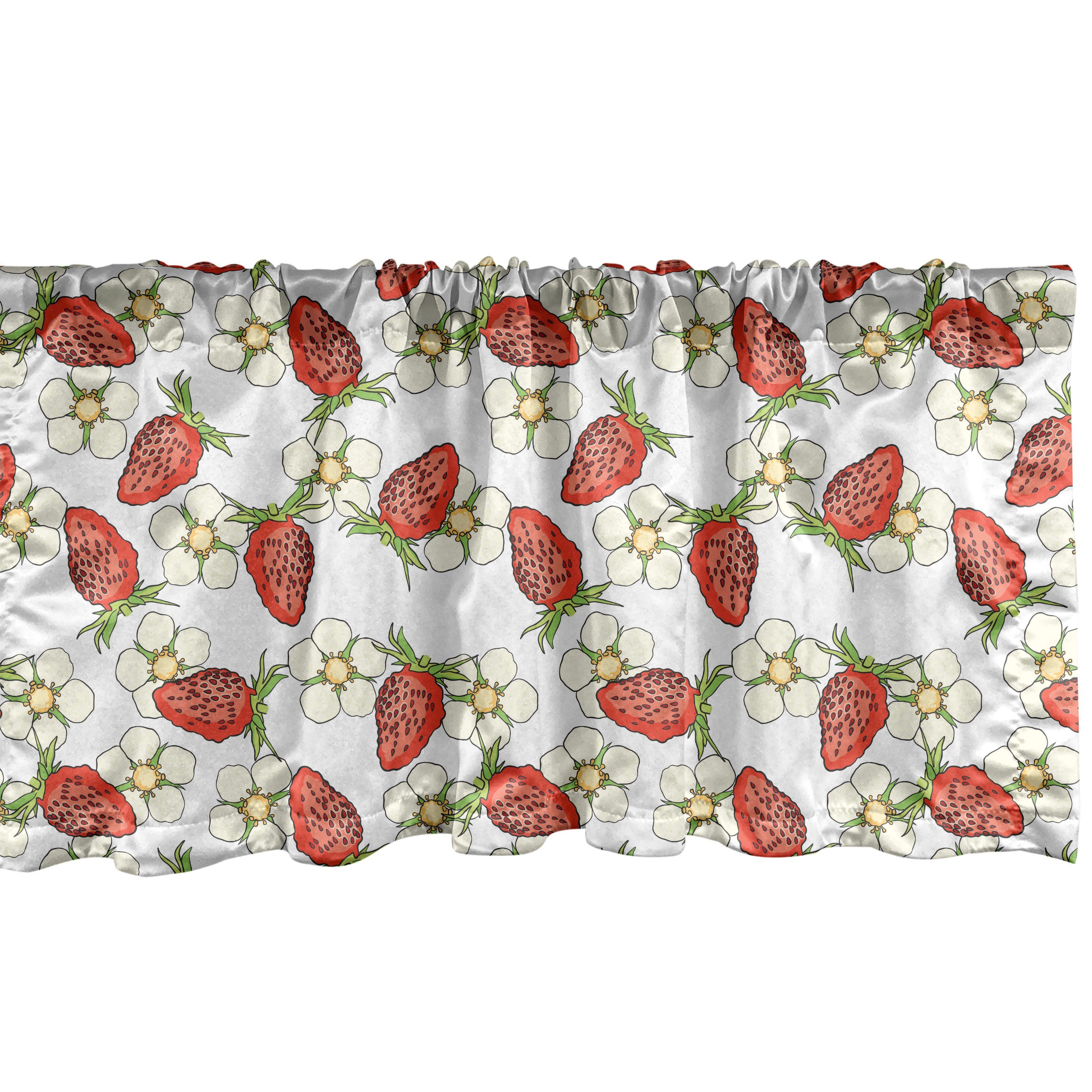 Scheibengardine Vorhang Volant für Küche Schlafzimmer Dekor mit Stangentasche, Abakuhaus, Microfaser, Erdbeere Berry Blüten Sommer