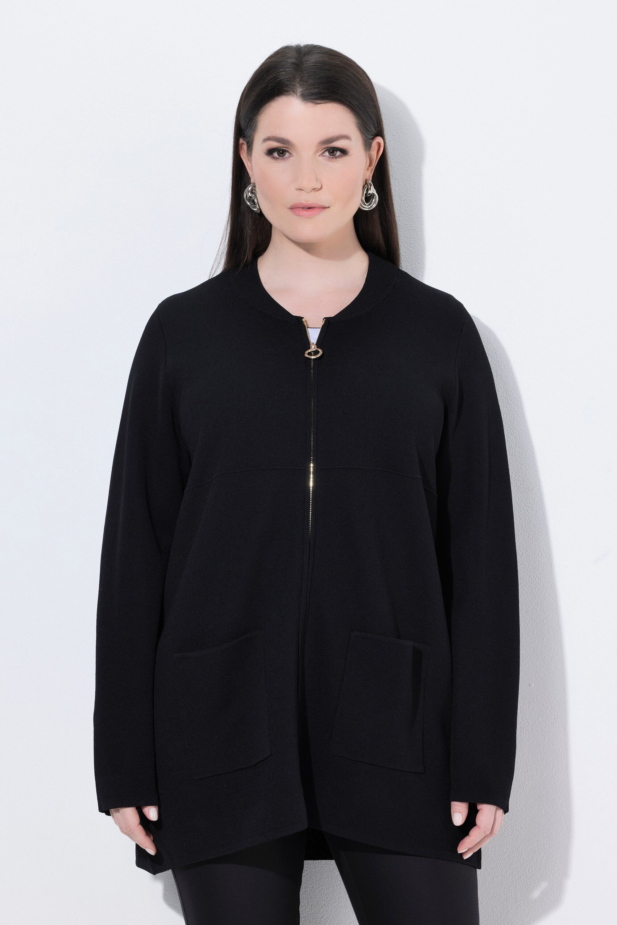 Ulla Popken Strickjacke Strickjacke Waffelstruktur Collegekragen Langarm