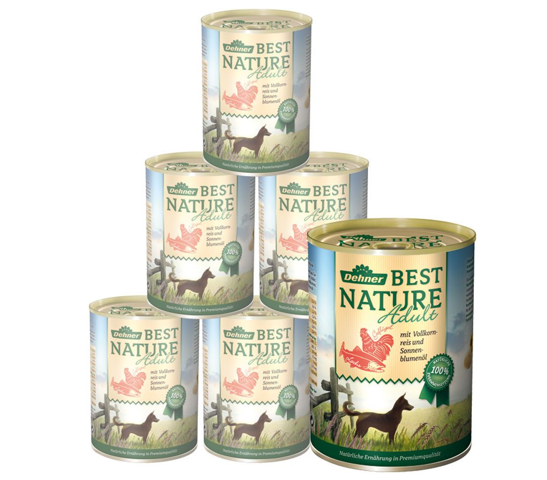 Dehner Best Nature Adult, versch. Sorten, 6 x 400 / 800 g Dose, Nassfutter für: Hunde, Nassfutter für ausgewachsene Hunde