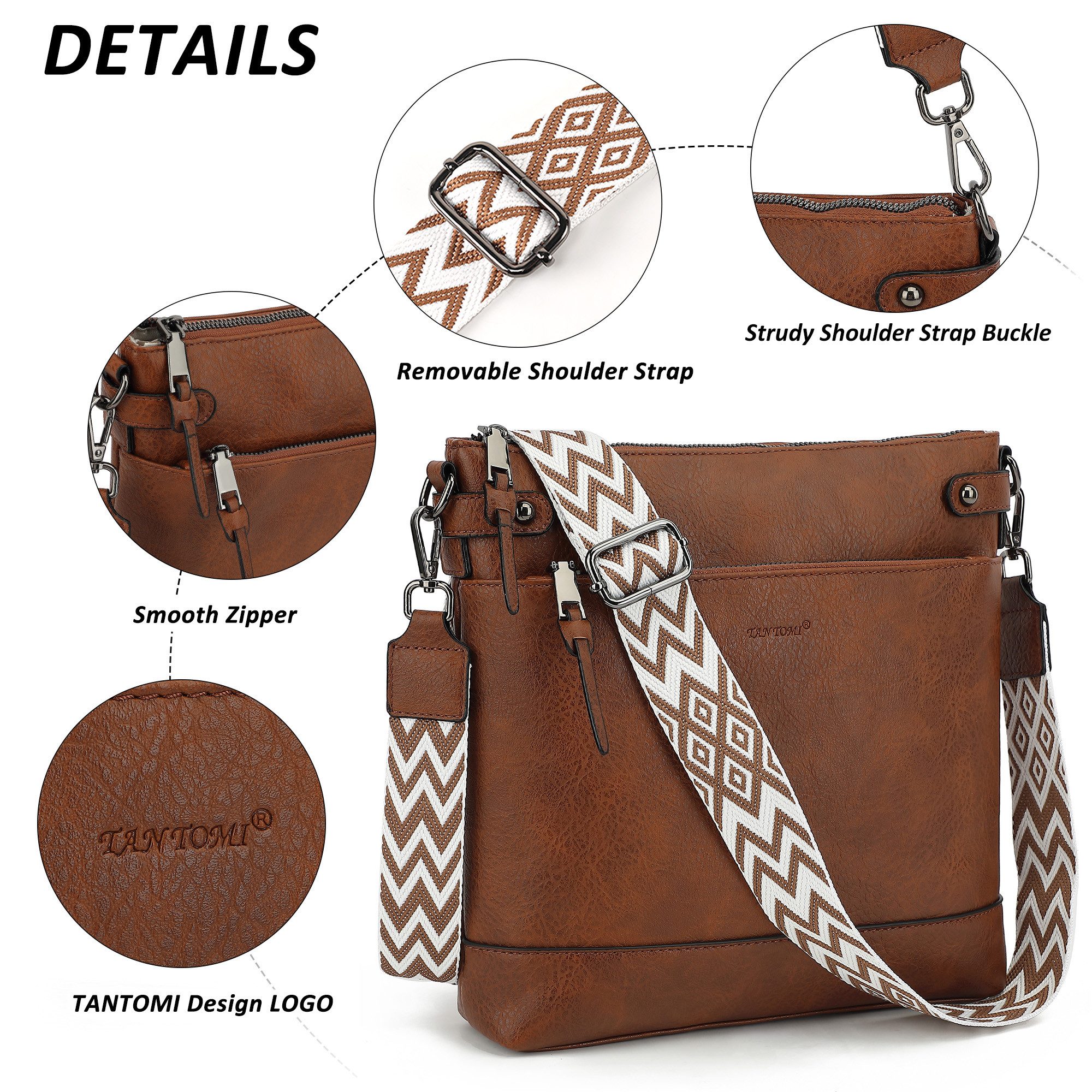 TAN.TOMI Schultertasche Mittel Damen Umhängetasche Crossbody Bag Leicht Tasche Bag, Mit Verstellbar Abnehmbar Breiter Gurt Pendeln Reise Campus – Bild 5 von 5