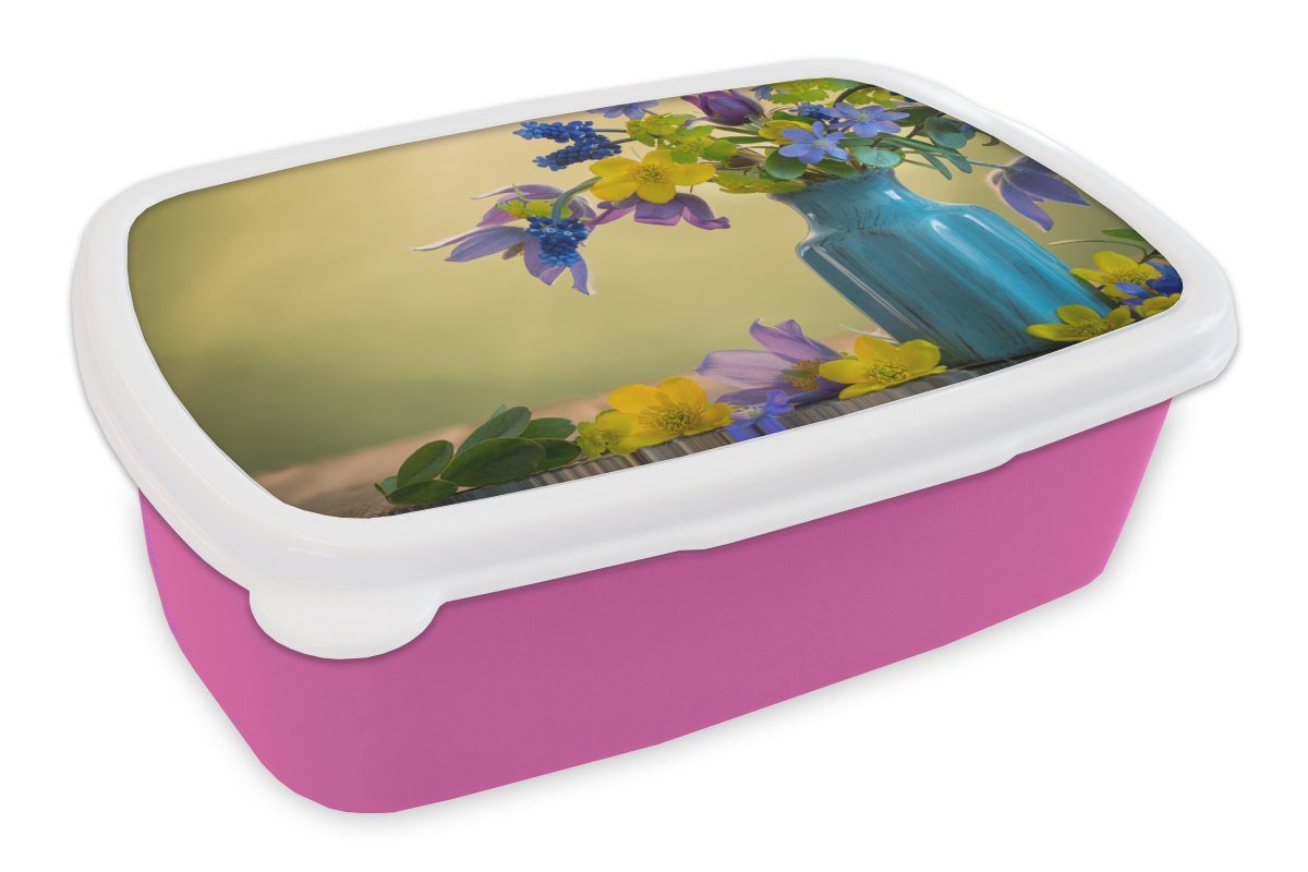 Stillleben Mädchen, - Kunststoff, Brotbox Brotdose rosa Frühling, für Lunchbox Kinder, Erwachsene, - (2-tlg), Kunststoff Snackbox, Blumen MuchoWow