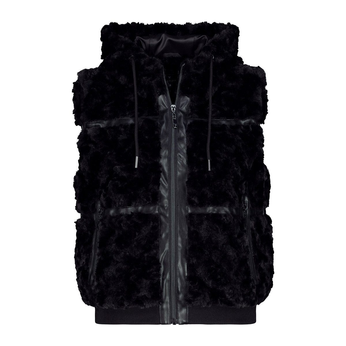 Kurzweste Fake-Fur-Weste mit Kapuze