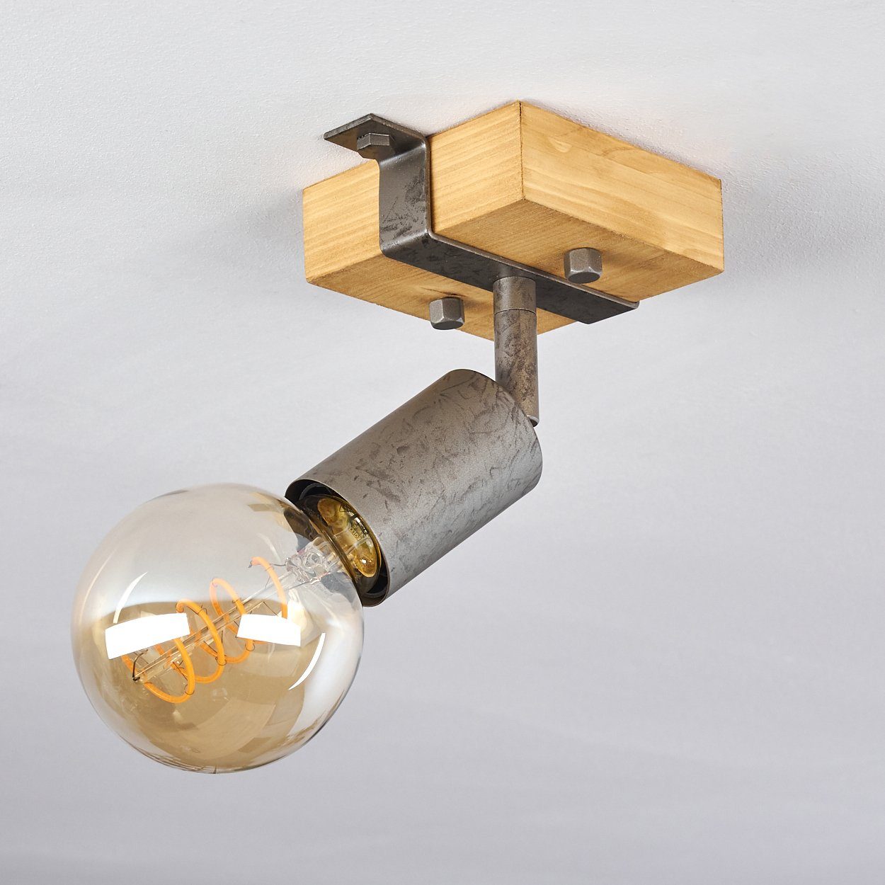 Grau/Natur, ohne hofstein Fassung, in 1xE27 Deckenleuchte im Metall/Holz aus Leuchtmittel, Wandlampe »Faro« Wandspot Industrial-Design verstellbare