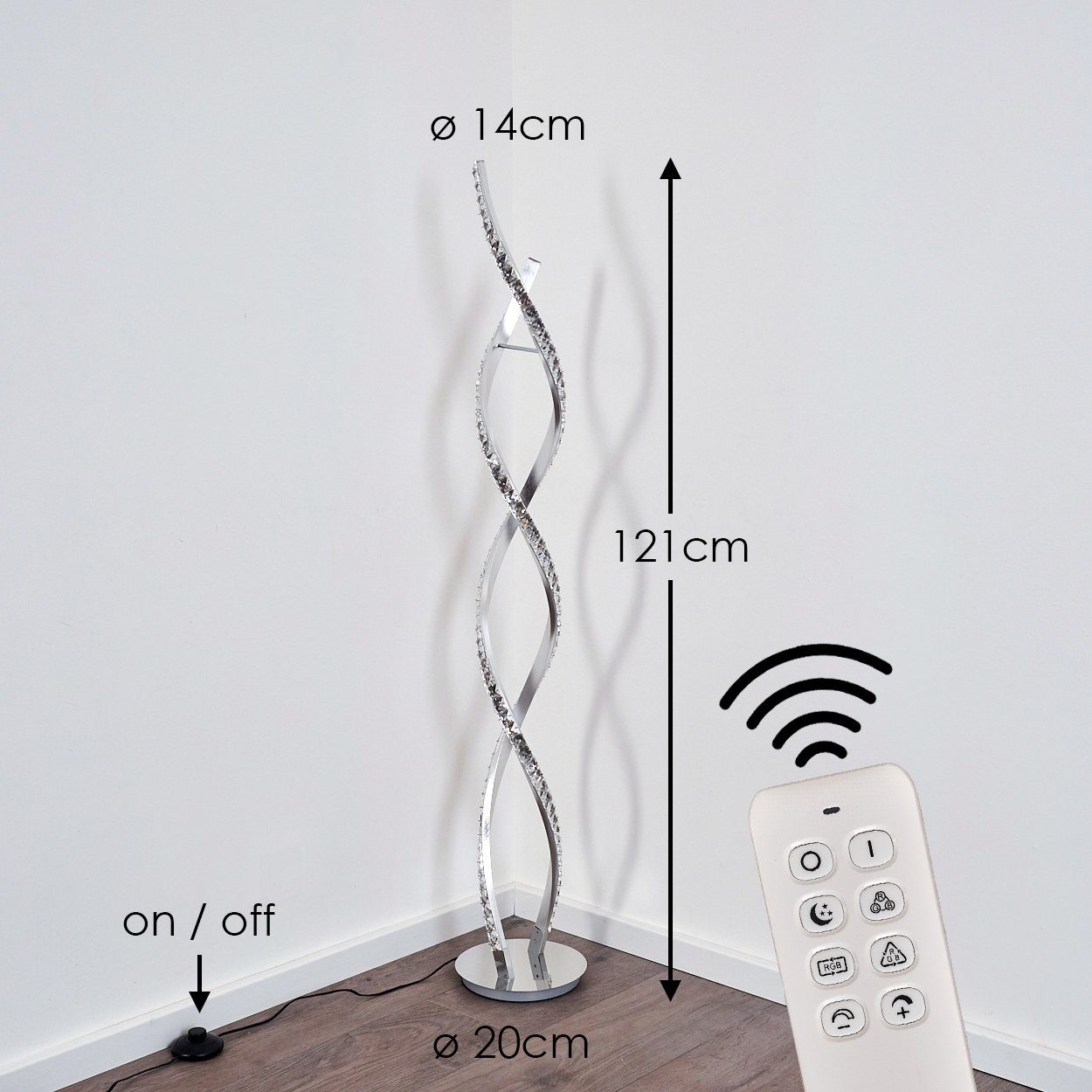 Stehleuchte mit Aluminium/Kunststoff Farbwechsler, aus 1400 3000 Chromfarben/klar, Stehlampe »Macari« LED Fußschalter in hofstein Kelvin, Fernbedienung, Lumen, dimmbar,