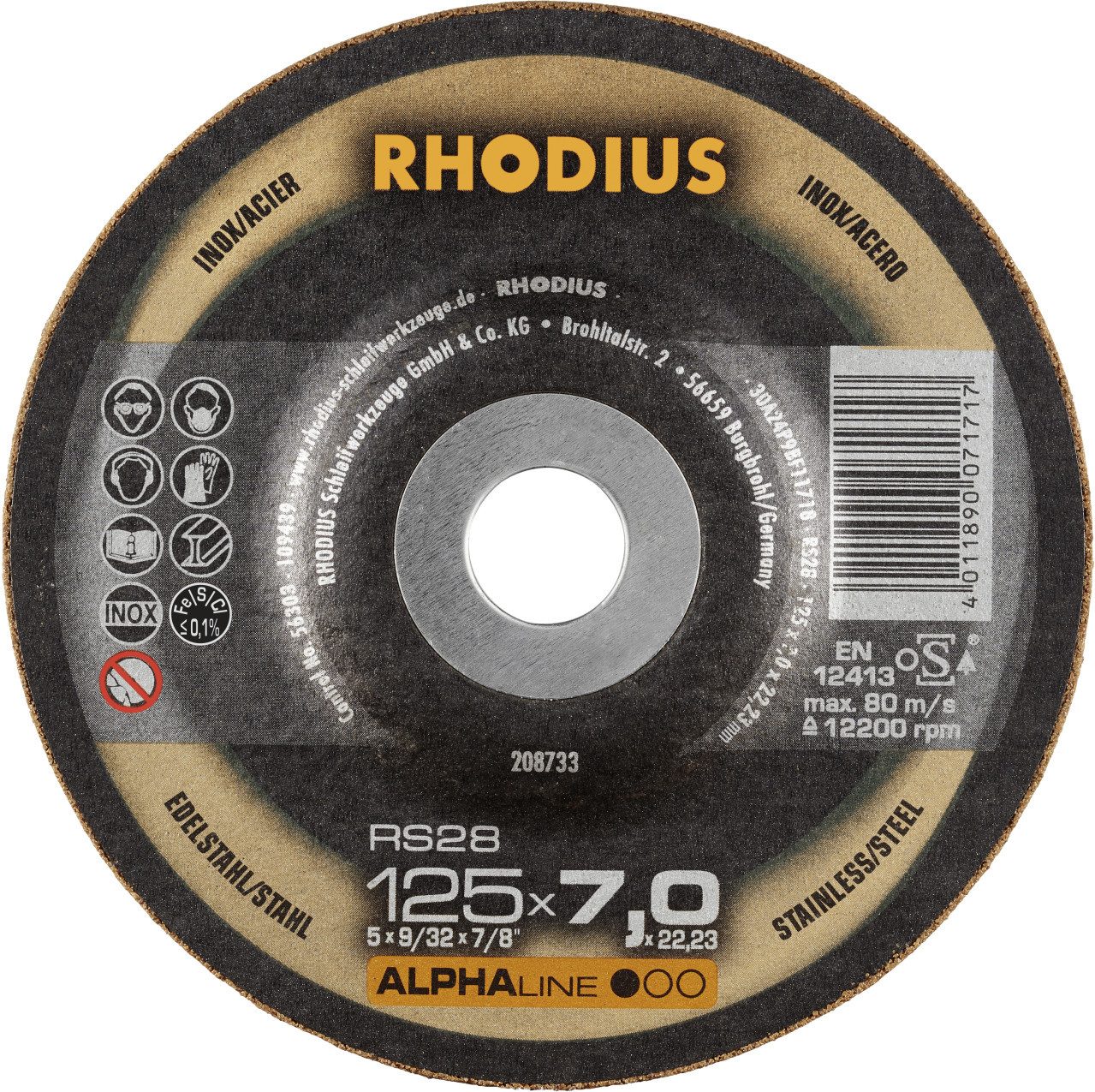 Rhodius Winkelschleifer Rhodius Schruppscheibe RS28 Stahl Ø 125 mm Bohrung