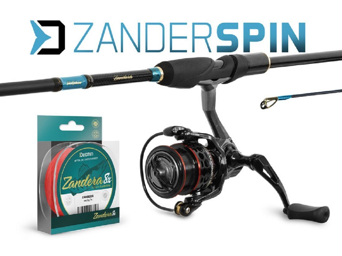 Delphin.sk Spinnrute Top ZanderSPIN Spinnangel-Set Angelset Rute + Rolle + Schnur, (Spar-Set, 3-tlg), Qualitäts Spinnangel-Set, perfekt für das Zanderangeln