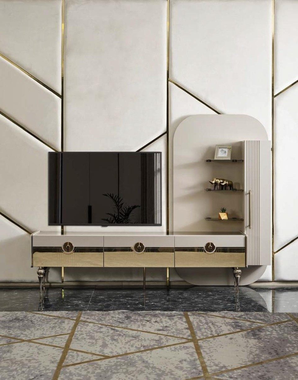 Xlmoebel TV-Schrank Luxus Wohnwand im italienischen Stil für das Wohnzimmer Grau Made in Europa