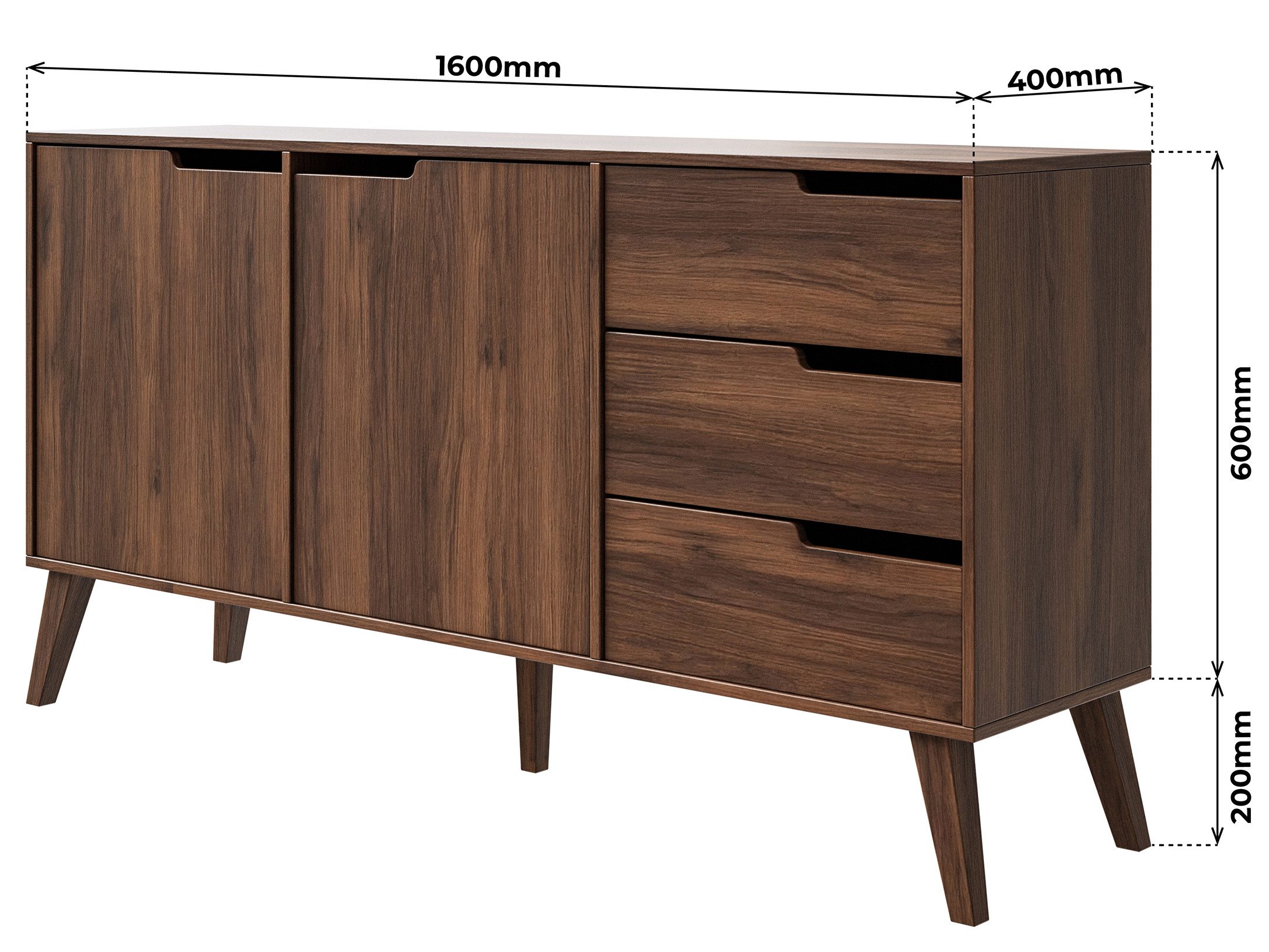 Beautysofa Kommode NOREL modernes Design mit drei Schubladen und zwei Schränken (erhältlich in Braun Walnuss & Cashmere), Breite: 160 cm – Bild 5 von 5