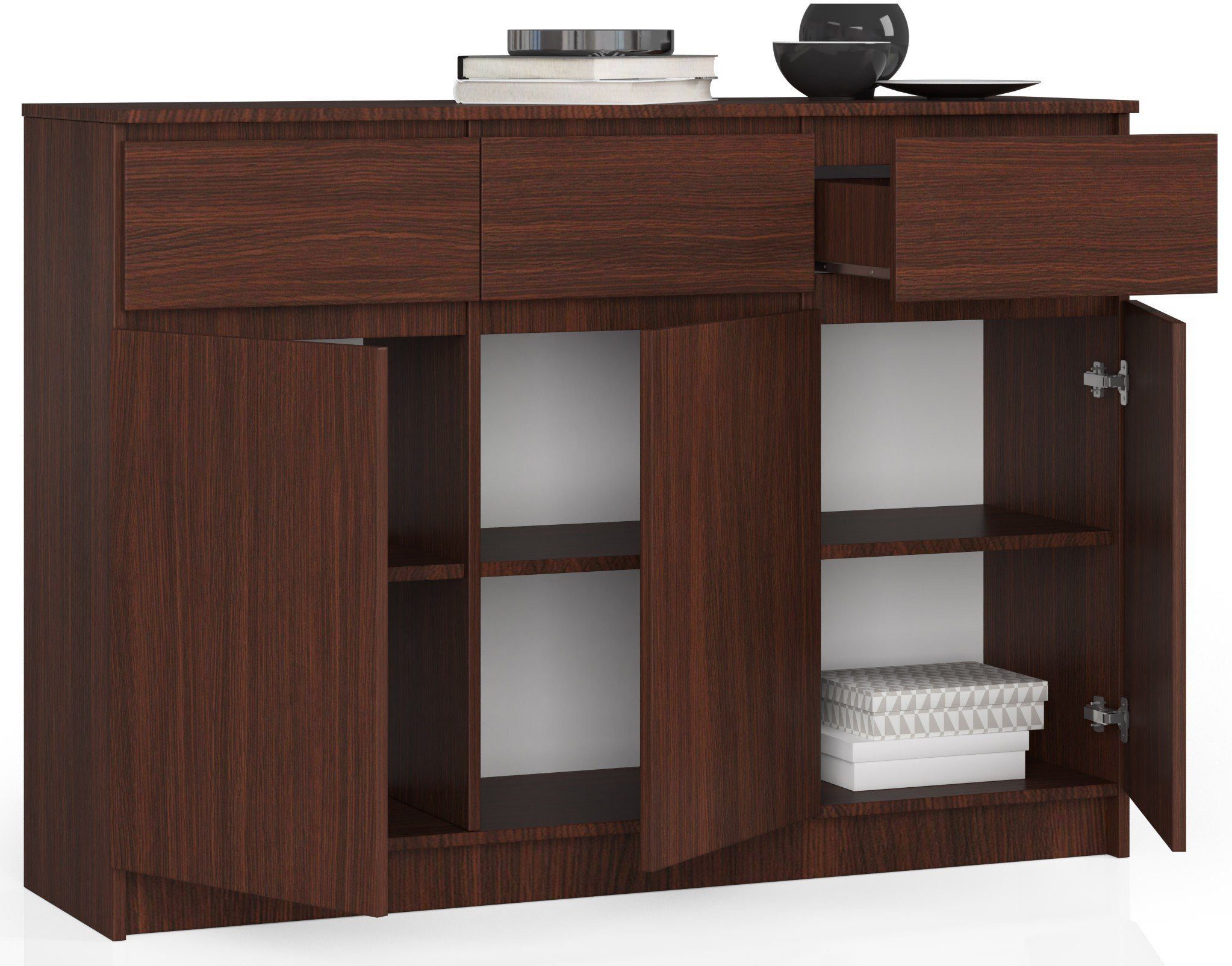 Raumhirsch Furniture Kommode mit 3 Schubladen drei Schranktüren 138 cm breit Anrichte Sideboard, Highboard / Kommode 138 cm, Sideboard Organizer für jeden Raum – Bild 3 von 5