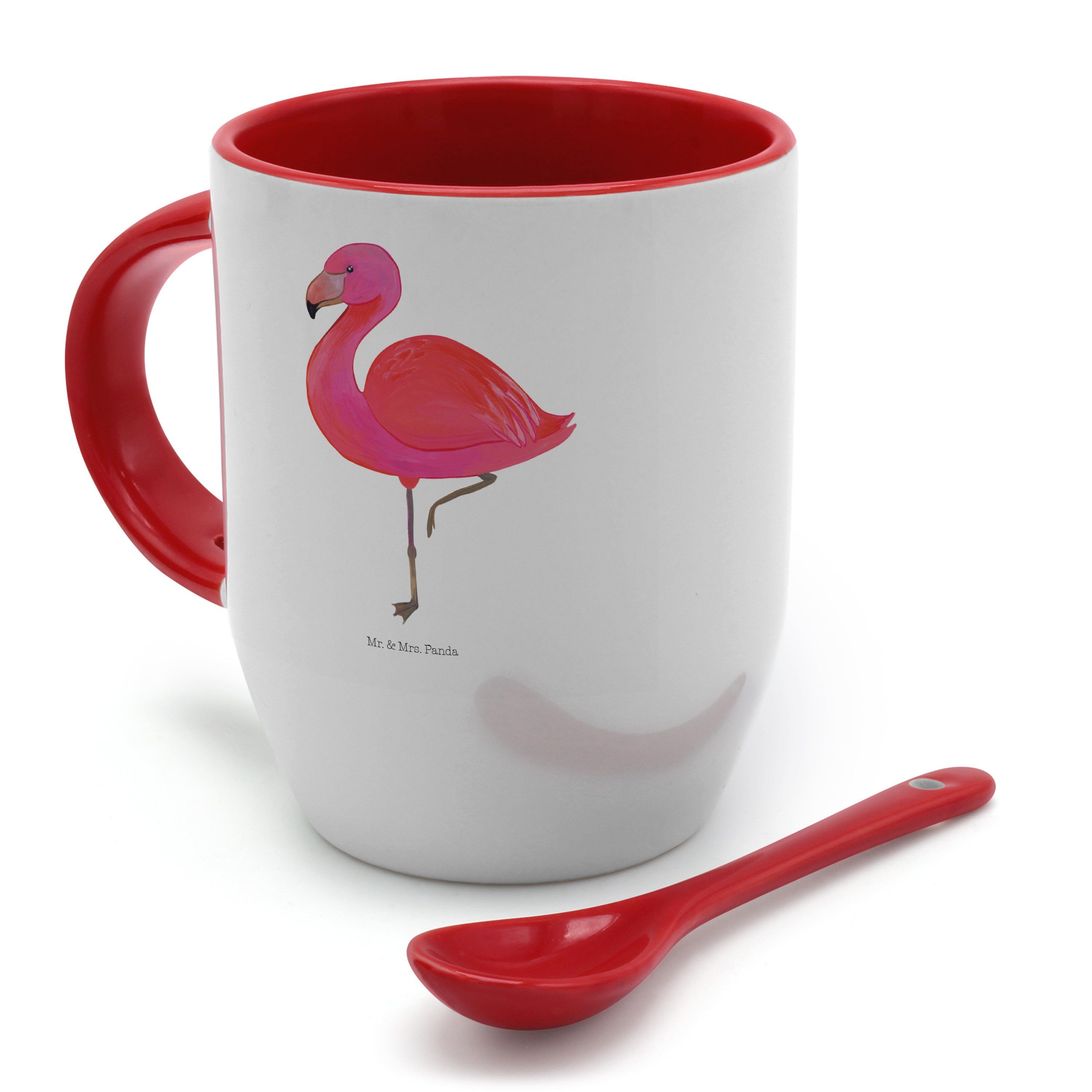 ich, glücklich, mit classic Löffel, Mrs. Flamingo Keramik - Panda & Weiß Mr. Tasse Tasse Geschenk, -