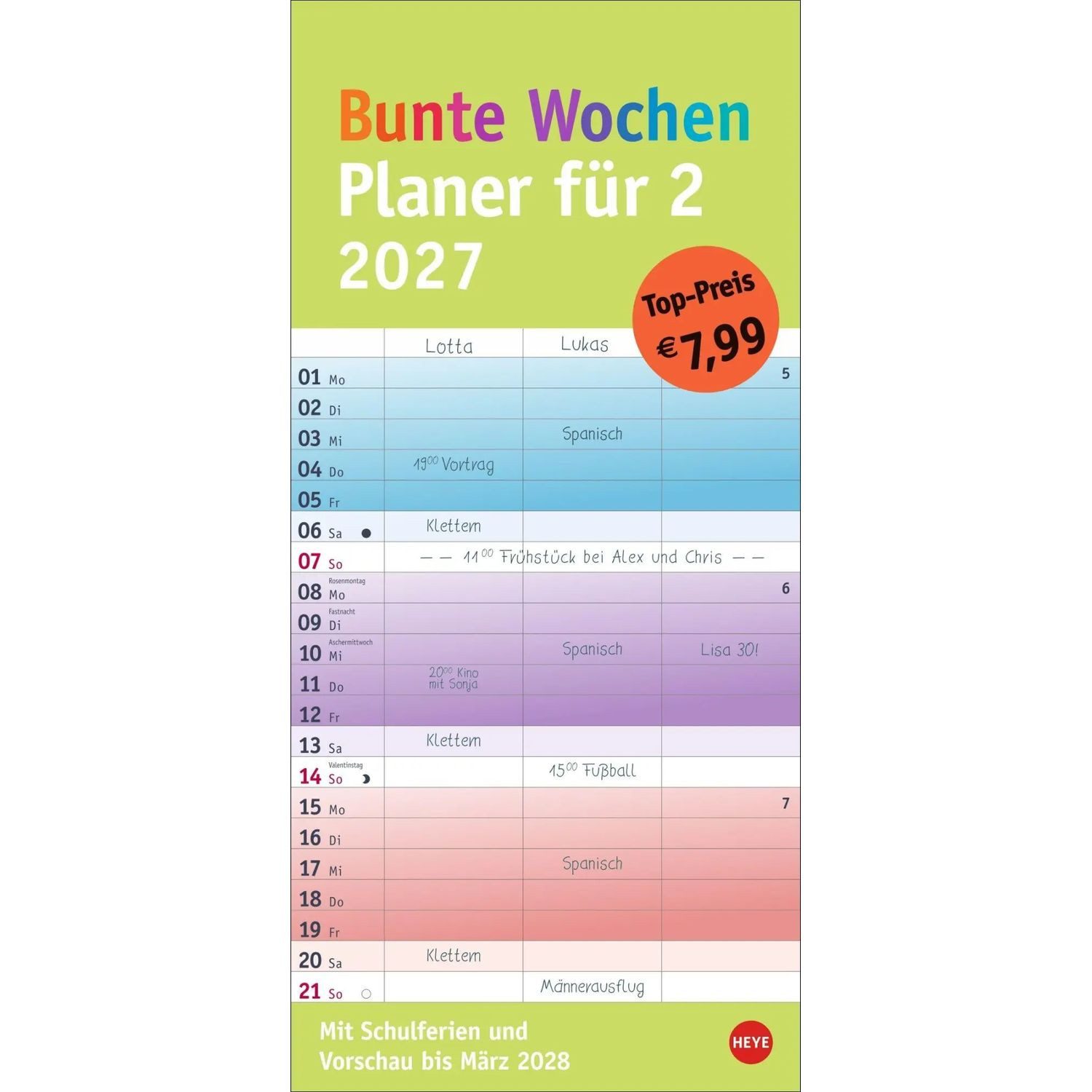 HEYE Wandkalender Bunte Wochen Planer für 2 2027