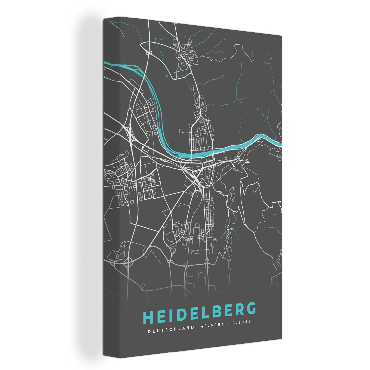 OneMillionCanvasses® Leinwandbild Heidelberg - Stadtplan - Blau - Karte - Deutschland, (1 St), Leinwandbild fertig bespannt inkl. Zackenaufhänger, Gemälde, 20x30 cm