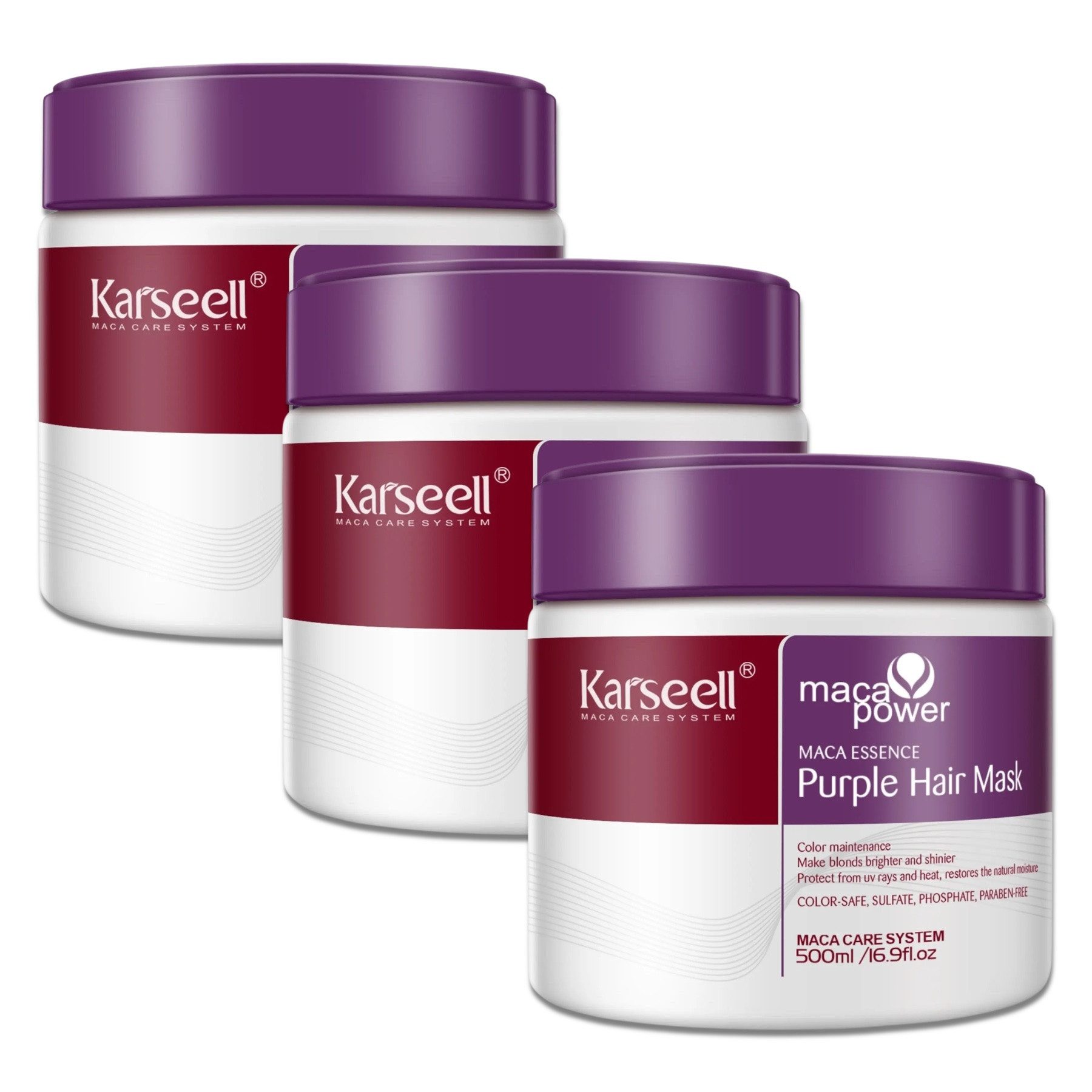 Karseell Haarmaske Purple Haarmaske Haarpflege für Blondes Blondiertes Graues Haar 500ml, 3-tlg., Haarpflege, Haarmaske, Karseell, Blondiertes Haar