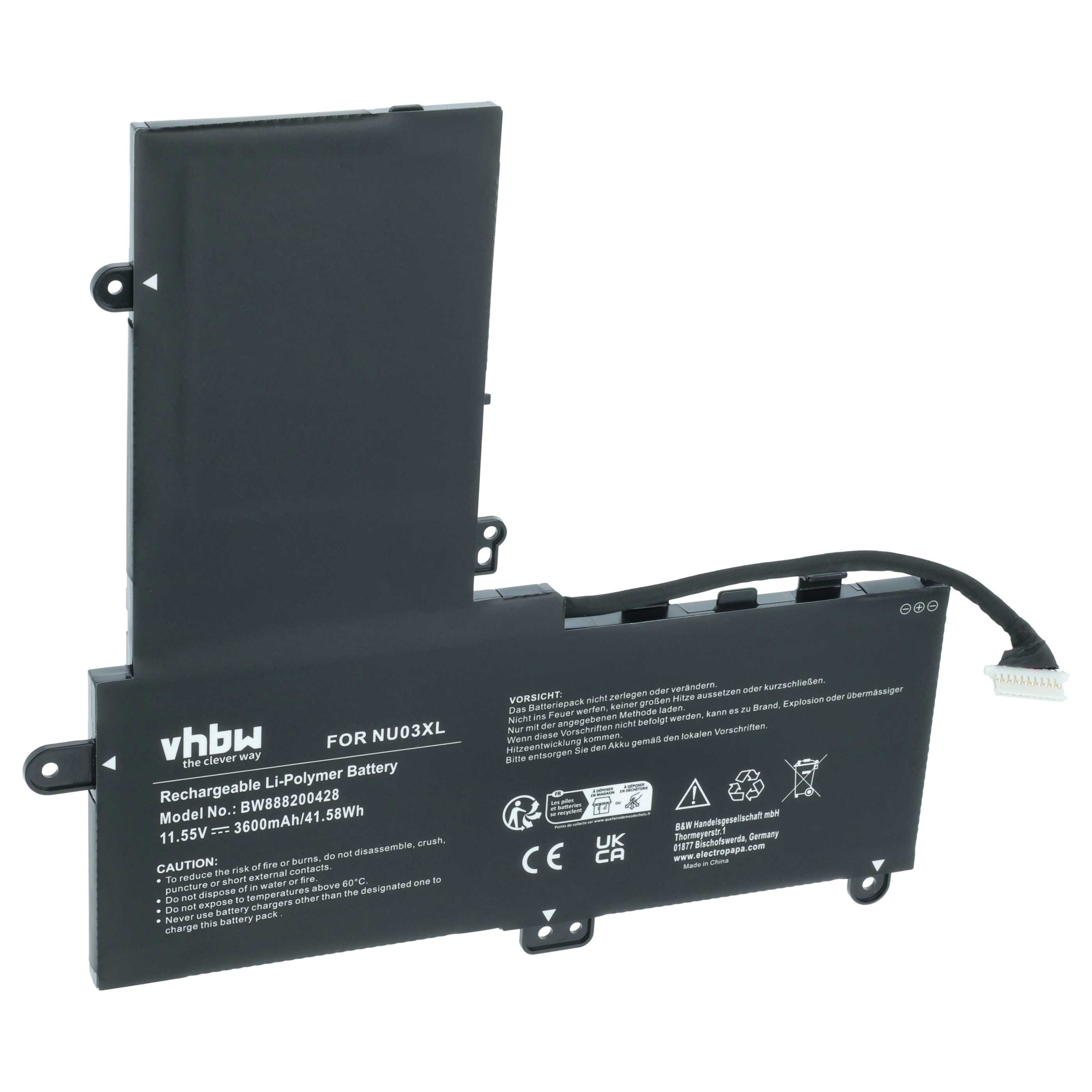 vhbw Akku passend für HP Pavilion X360 11-ab009la, X360 11-U000ng, X360 Laptop-Akku Akku Li-Ion 3600 mAh (11,55 V, 1 St), Leistungsfähiger Austausch-Akku für Notebook, Wiederaufladbar, Jede