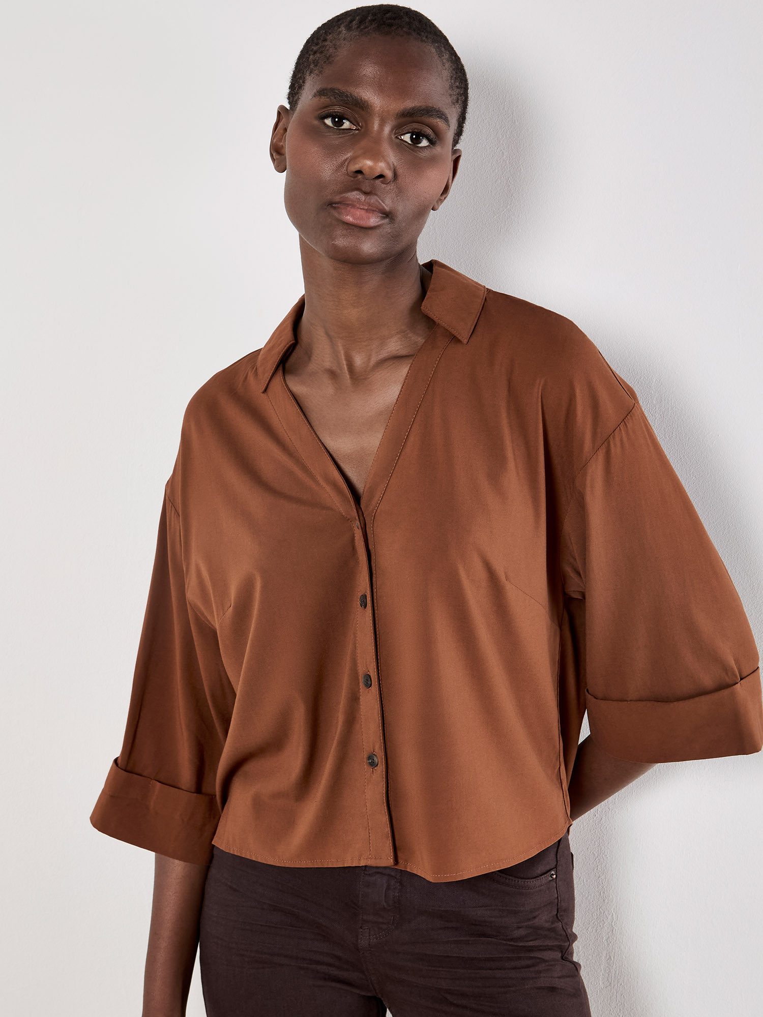 Apricot Shirtbluse Kurzbluse in Unifarben