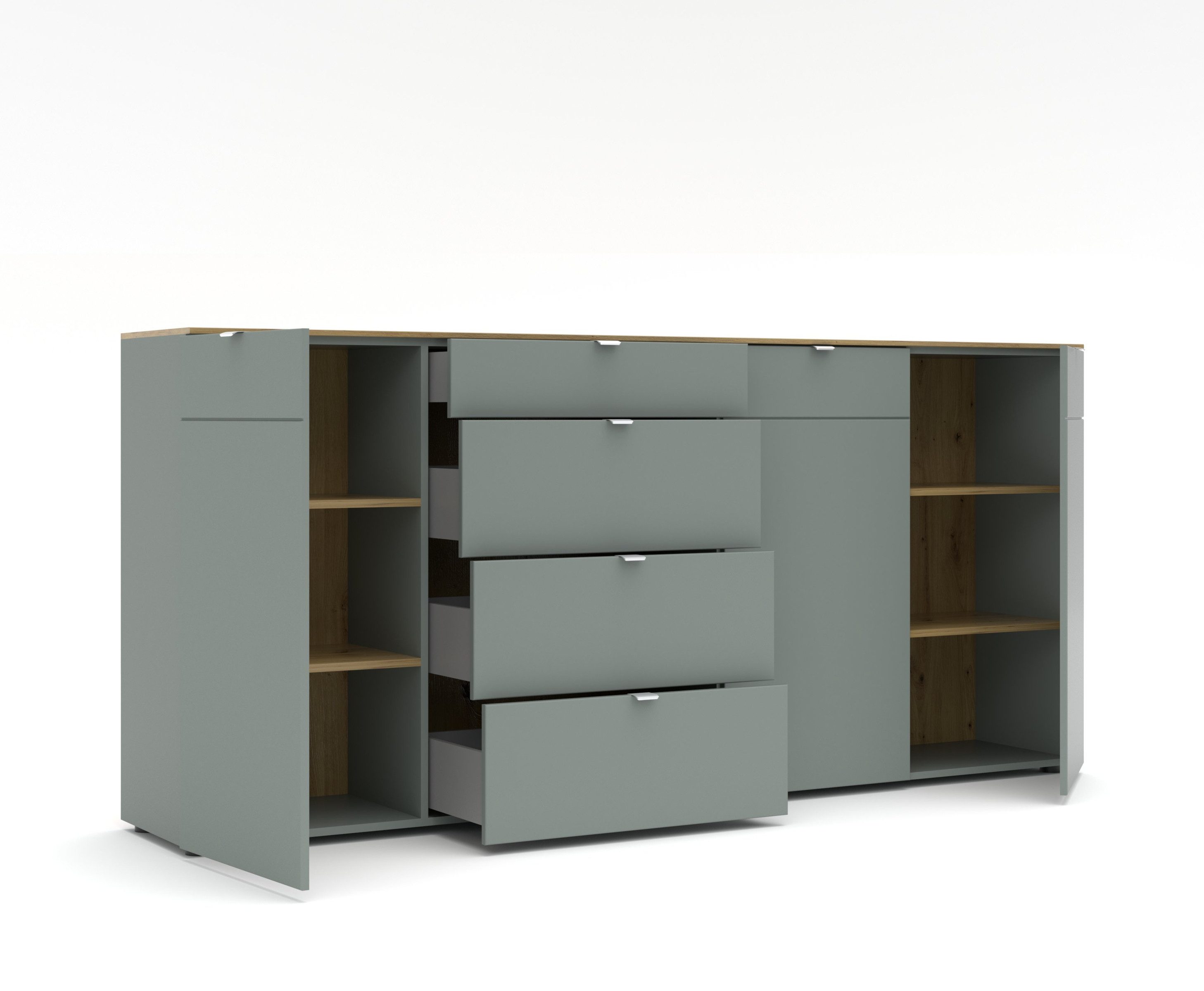 freiraum Anrichte Bari, in Schilf grün, Spannplatte, MDF - 220x101x41cm (BxHxT)