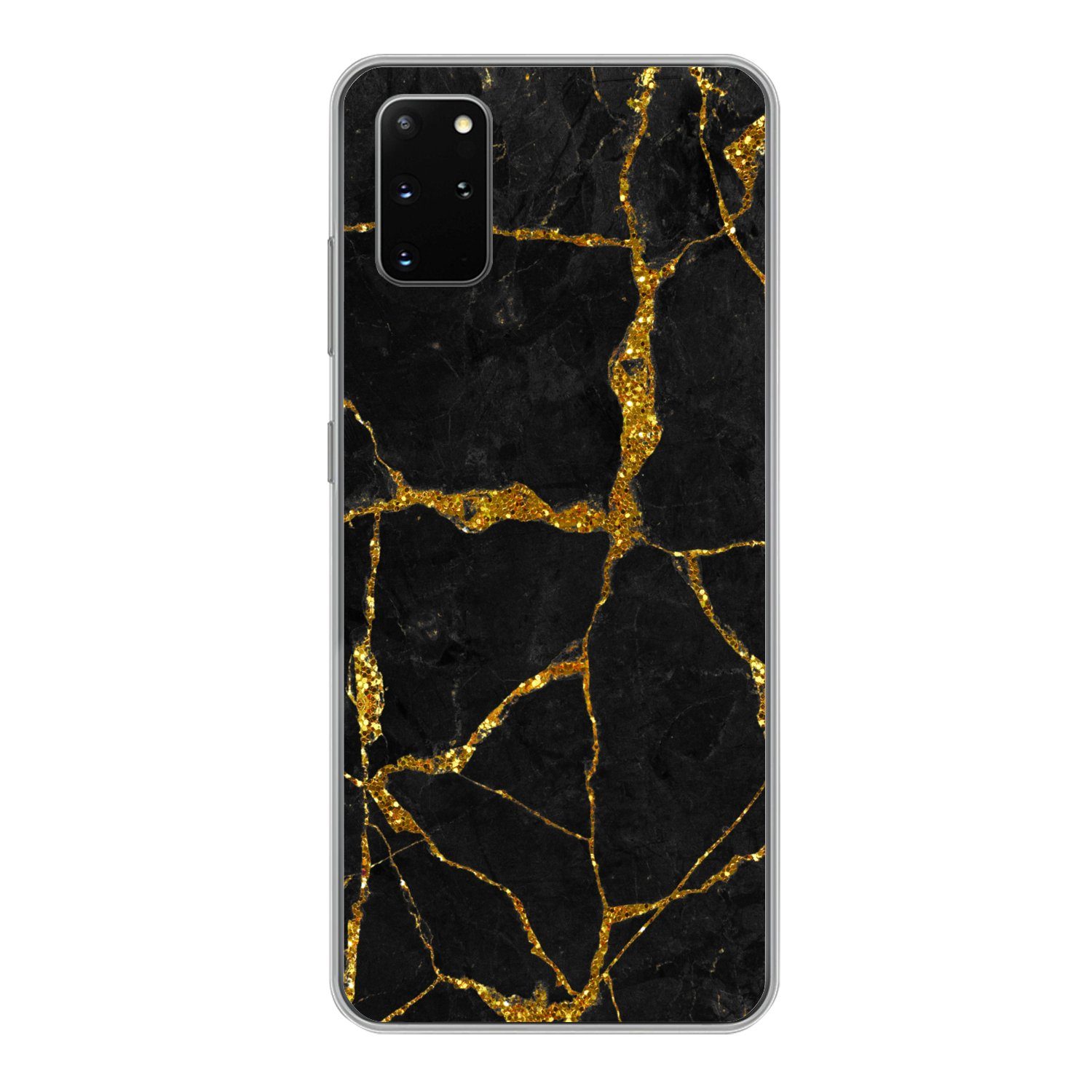 MuchoWow Handyhülle für Samsung Galaxy S20 Plus Marmor - Gold - Schwarz - Marmoroptik - Gl, Phone Case, Silikon, Schutzhülle Dünn