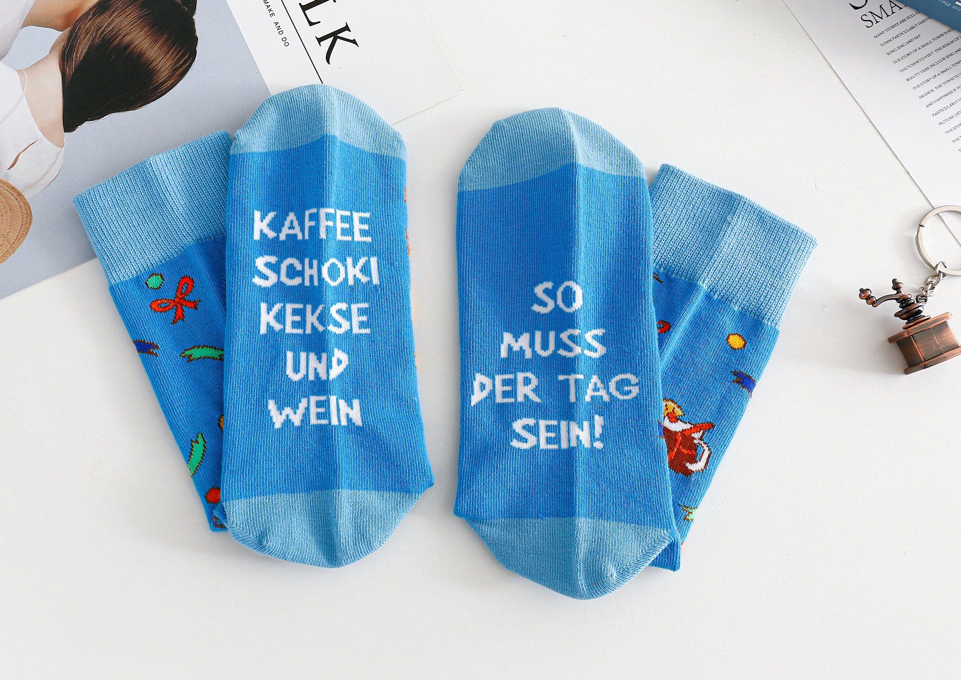 Lucadeau Freizeitsocken Vatertagsgeschenkset für Frauen und Männer, Socken mit Spruch (1 Paar) rutschfest, Gr. 39-45, Geburtstagsgeschenk