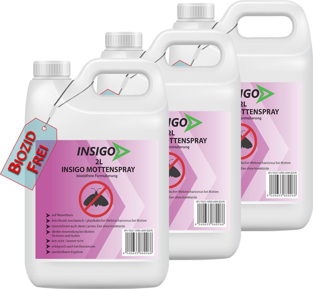INSIGO Insektenspray INSIGO MOTTE, 6 l, biozidfreie Formel, auf Wasserbasis, geruchsarm, brennt / ätzt nicht