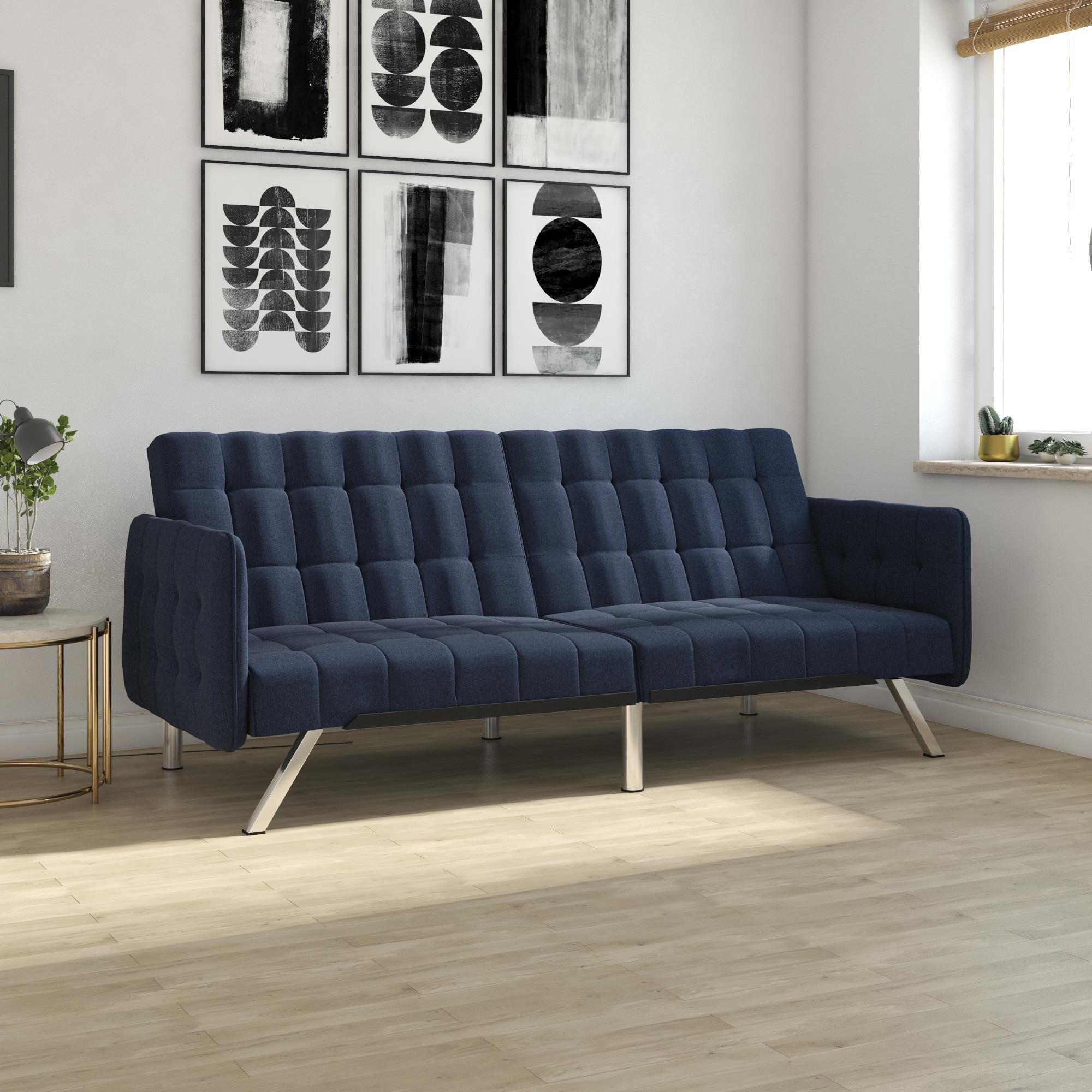loft24 Schlafsofa Emily - Sofa, Couch, Klappsofa, Gästebett, Schlafcouch, Funktionssofa, mit Schlaffunktion, Samtoptik, gesteppt, Metallbeine, modern
