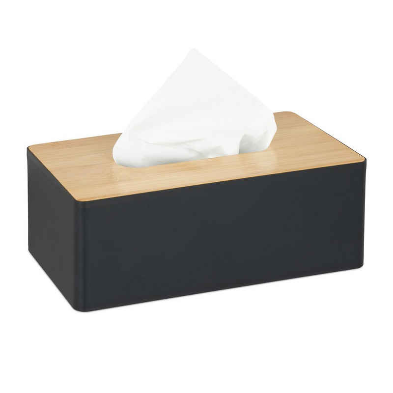 relaxdays Papiertuchbox »Schwarze Tücherbox mit Bambusdeckel«