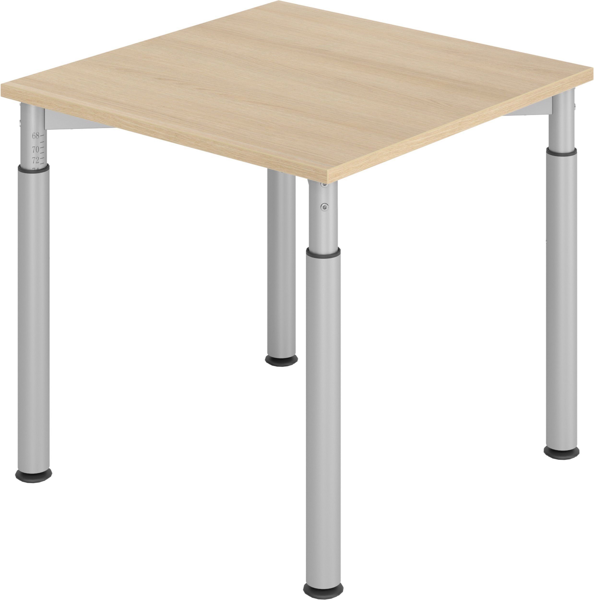 bümö Schreibtisch Schreibtisch Serie-Y, Quadrat: 80 x 80 cm - Dekor: Eiche - Gestell: Silber