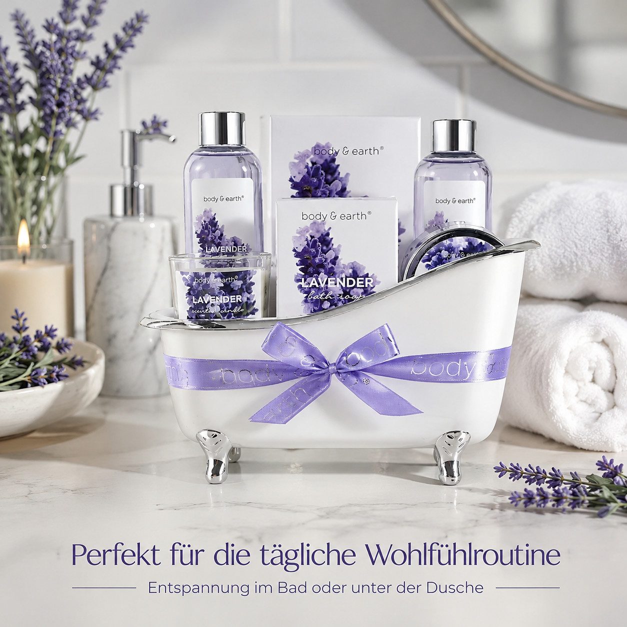 Spa luxetique Pflege-Geschenkset Lavendel Spa Wellness Set, 7-tlg., Beauty Set, Badeset Frauen Geschenk, Geburtstagsgeschenk für Frauen