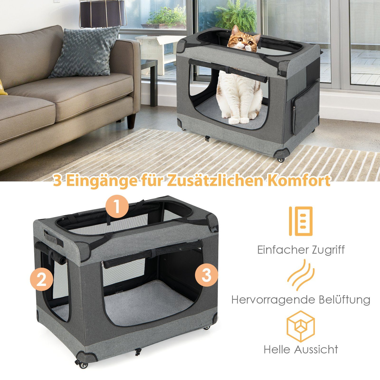 COSTWAY Tiertransportbox bis 32,00 kg, XL Hundebox, faltbar