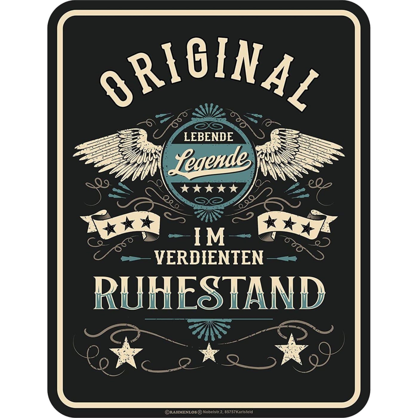 RAHMENLOS® Metallschild Blechschild mit Spruch : Lebende Legende Ruhestand