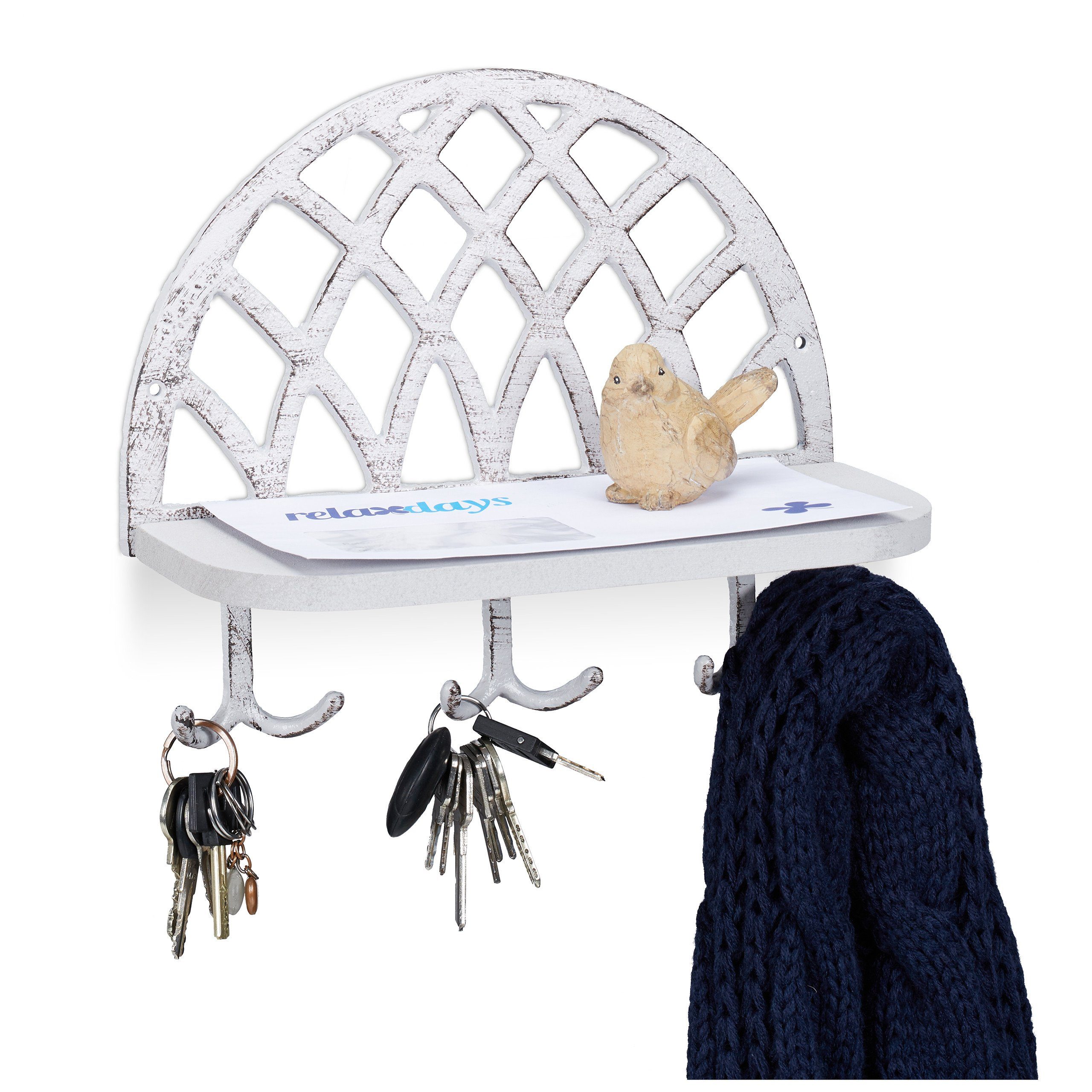 relaxdays Schlüsselbrett mit Ablage, Weiß günstig online kaufen