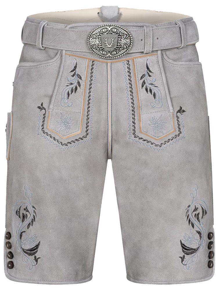 KRÜGER BUAM Trachtenlederhose Lederhose Heiko mit Gürtel grau