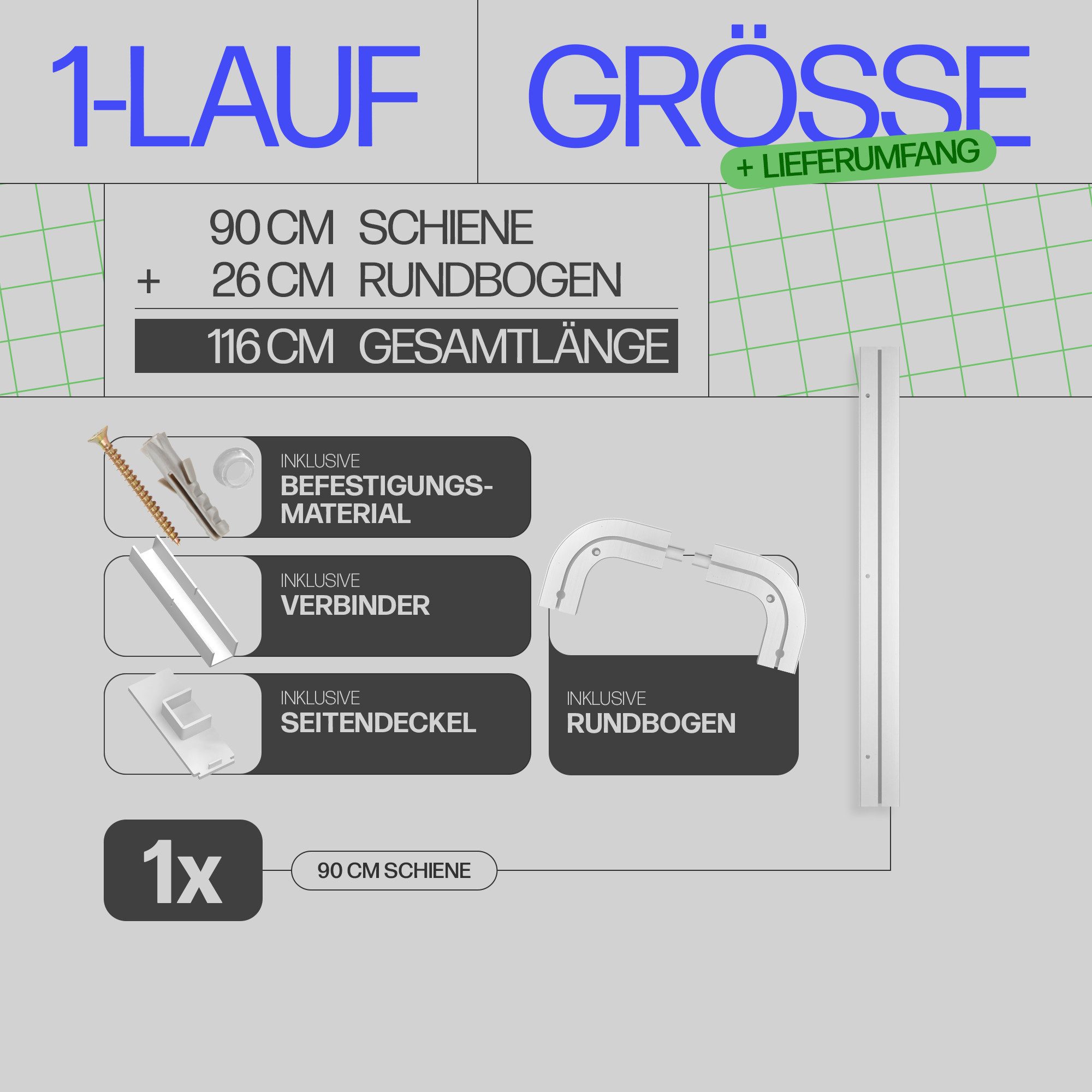 Bestlivings Gardinenschiene Komplettset montagefertig, 1-läufig, 90 cm, mit Bohren, verschraubt, Kunststoff, inkl. Befestigungsset, Weiß, flach, kürzbar, Made i – Bild 2 von 5