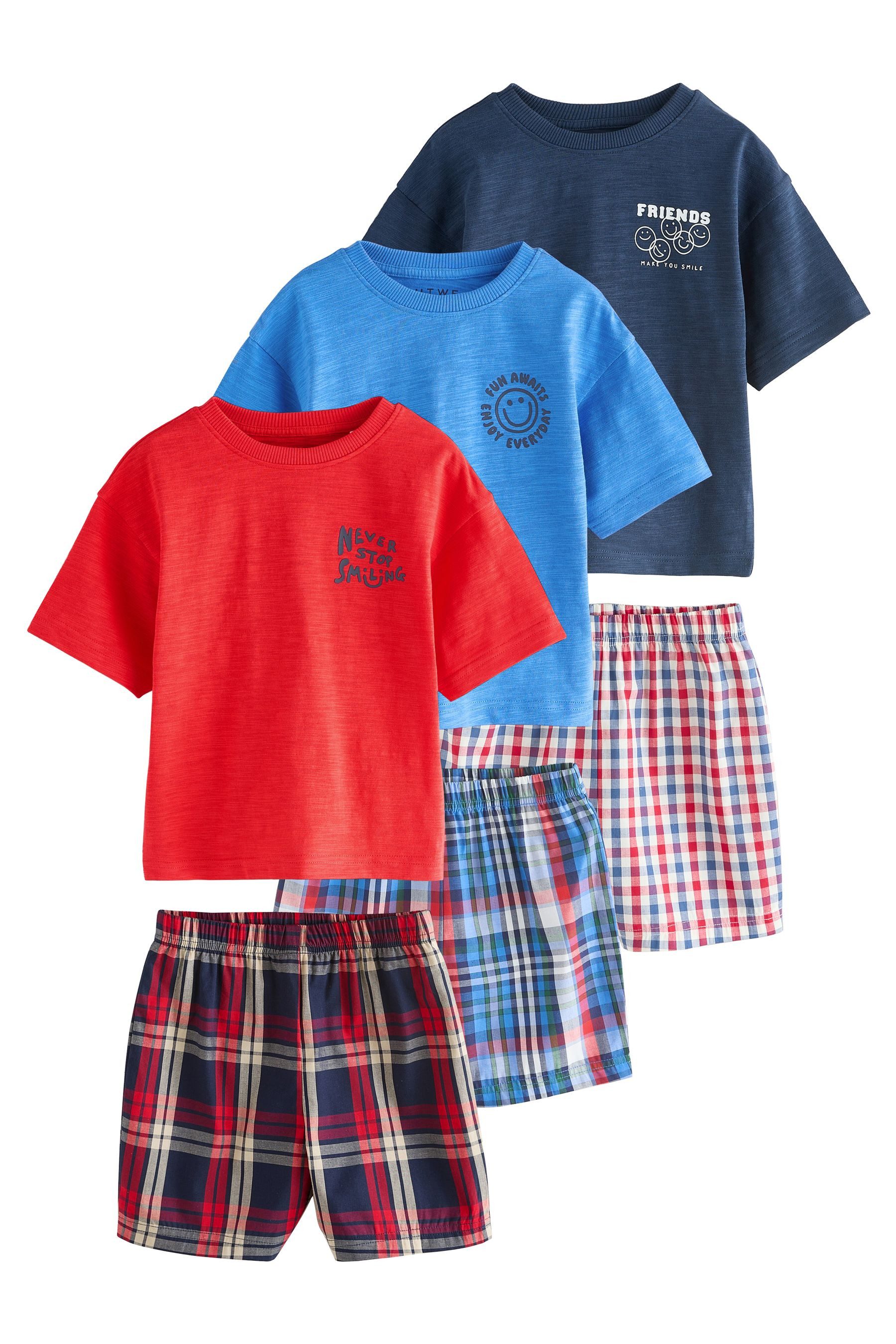Next Pyjama Kurze Schlafanzüge aus Webmaterial, 3er-Pack (6 tlg)