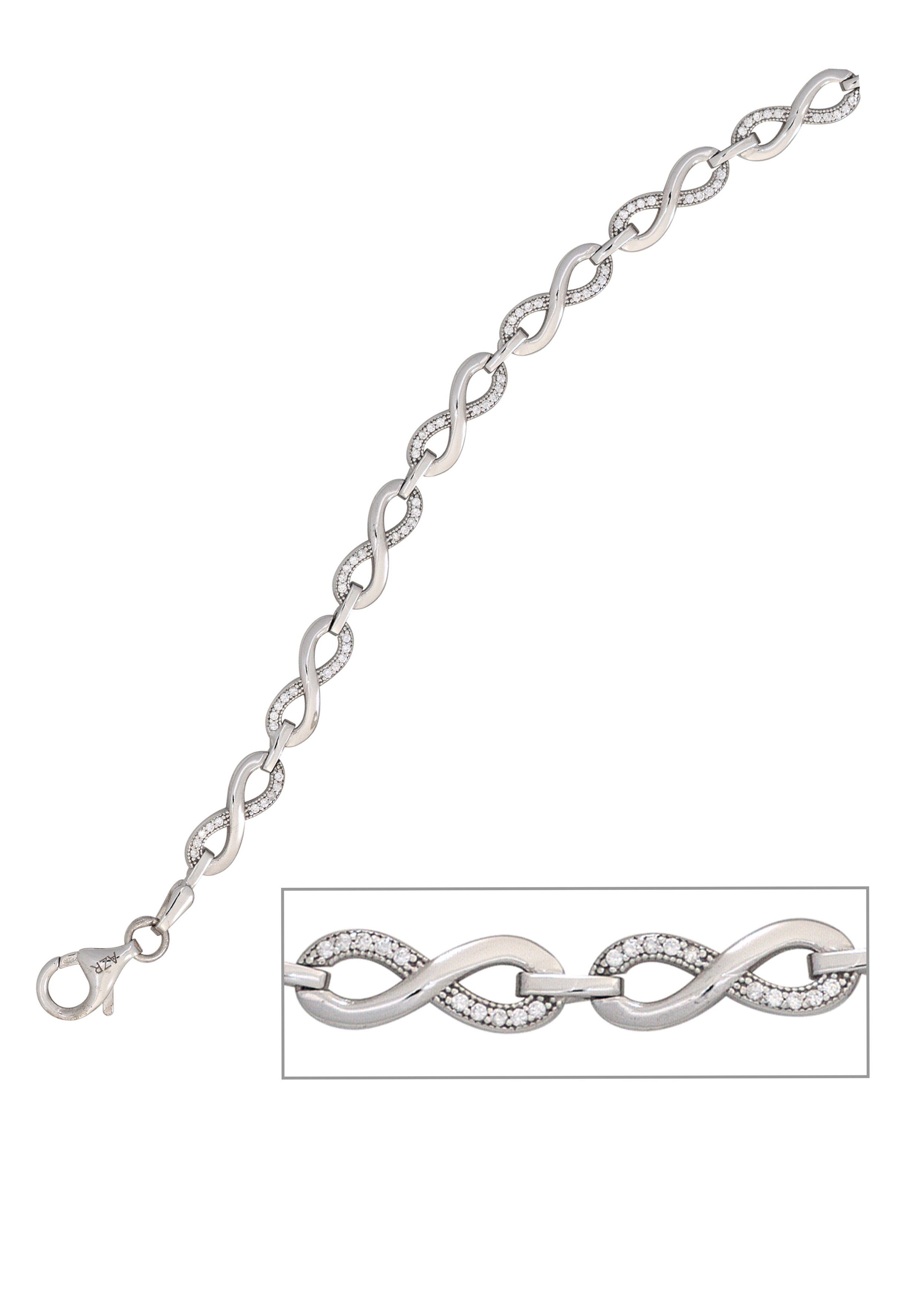 JOBO Silberarmband Armband, 925 Silber rhodiniert mit Zirkonia 19 cm
