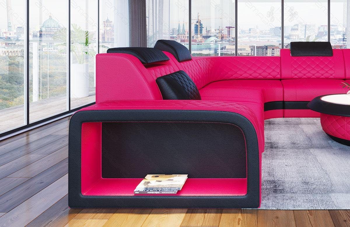 Sofa Dreams Wohnlandschaft Foggia U Form Leder, LED-Beleuchtung, Couch, 6-Sitzer, Kopfstützen, USB-Anschluss