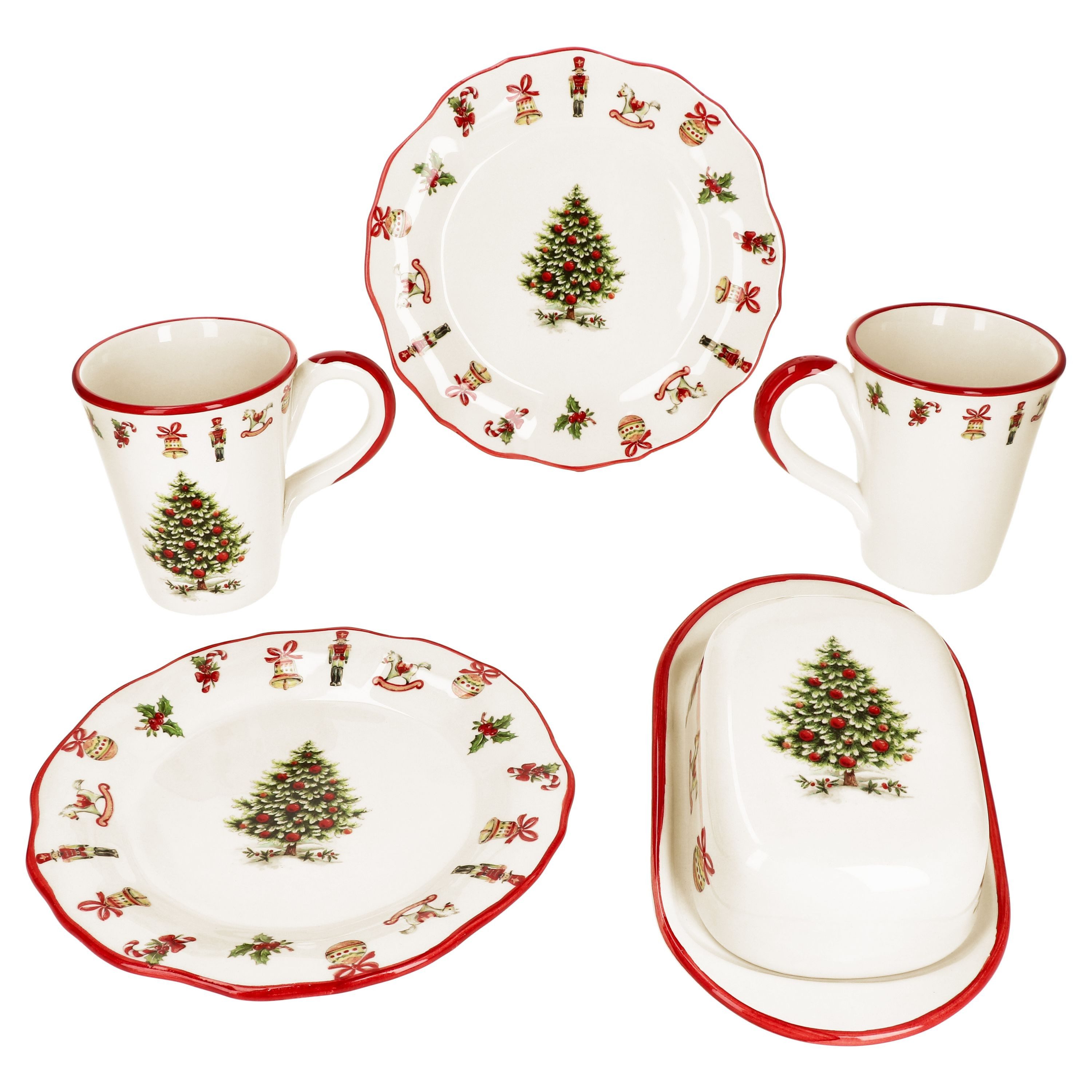 MamboCat Frühstücks-Geschirrset Maestro Natale 5tlg Frühstücksset 2 Pers Butterdose Teller Becher, Keramik