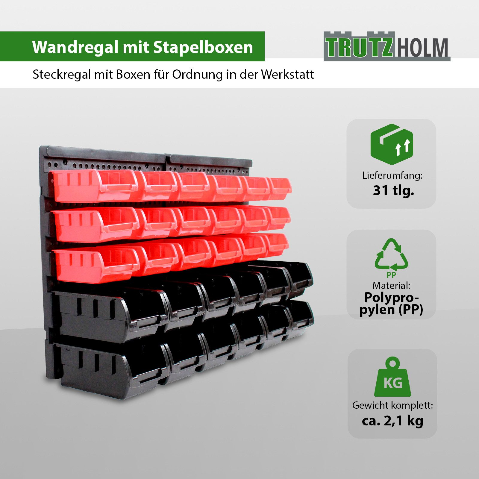 TRUTZHOLM Wandregal Stapelboxen Wandregal 31tlg rot/schwarz Kleinteilemagaz günstig online kaufen