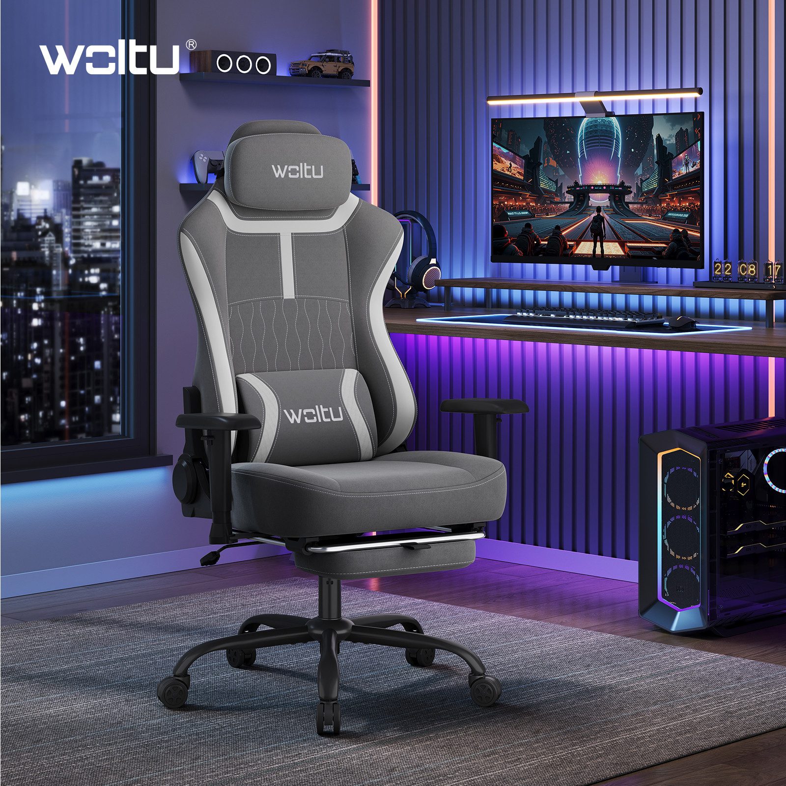 Woltu Gaming-Stuhl (1 St), Ergonomisch Gamer Stuhl 2D mit Lendenkissen verstellbaren Armlehnen