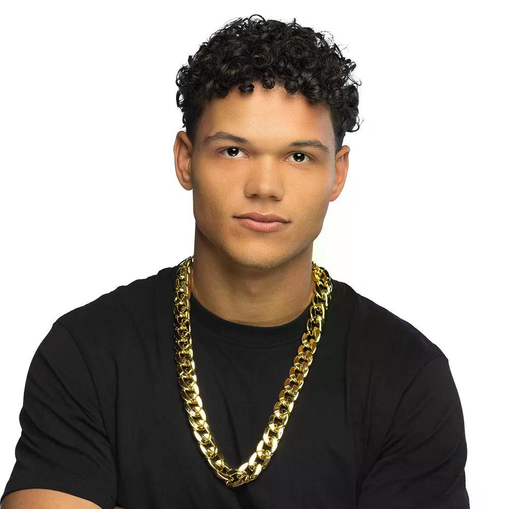 Boland Kostüm Halskette Pimp goldfarben glänzende Rapper-Kette für Party Kostüm, Perfekt für Rapper- und Hip-Hop-Kostüme
