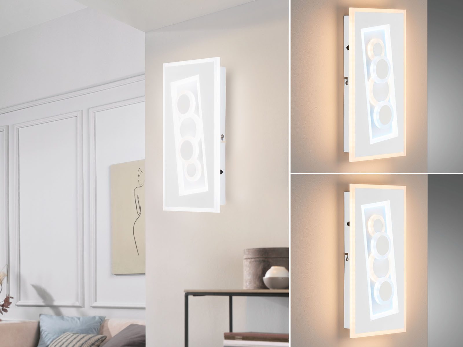 FISCHER & HONSEL LED Wandleuchte, Dimmfunktion, LED fest integriert, Warmweiß, Neutralweiß, 2er SET flach mit Schalter für ausgefallene indirekte Wandbeleuchtung