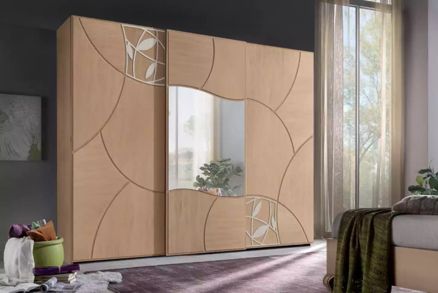 Kleiderschrank Moderne Holz-Spiegelschiebetüren für das Schlafzimmer