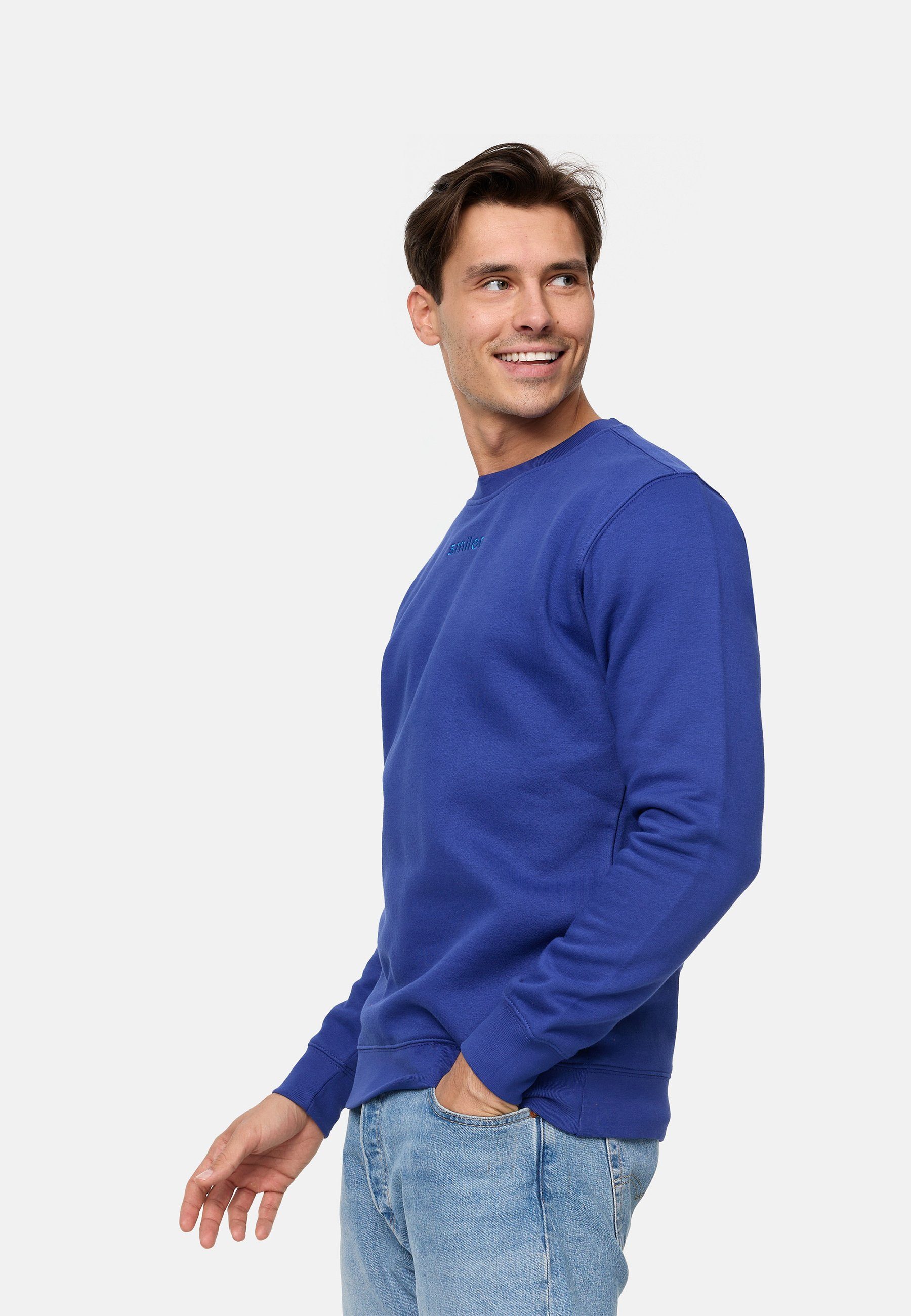 Sweatshirt smiler. blau dude. Label-Applikationen mit