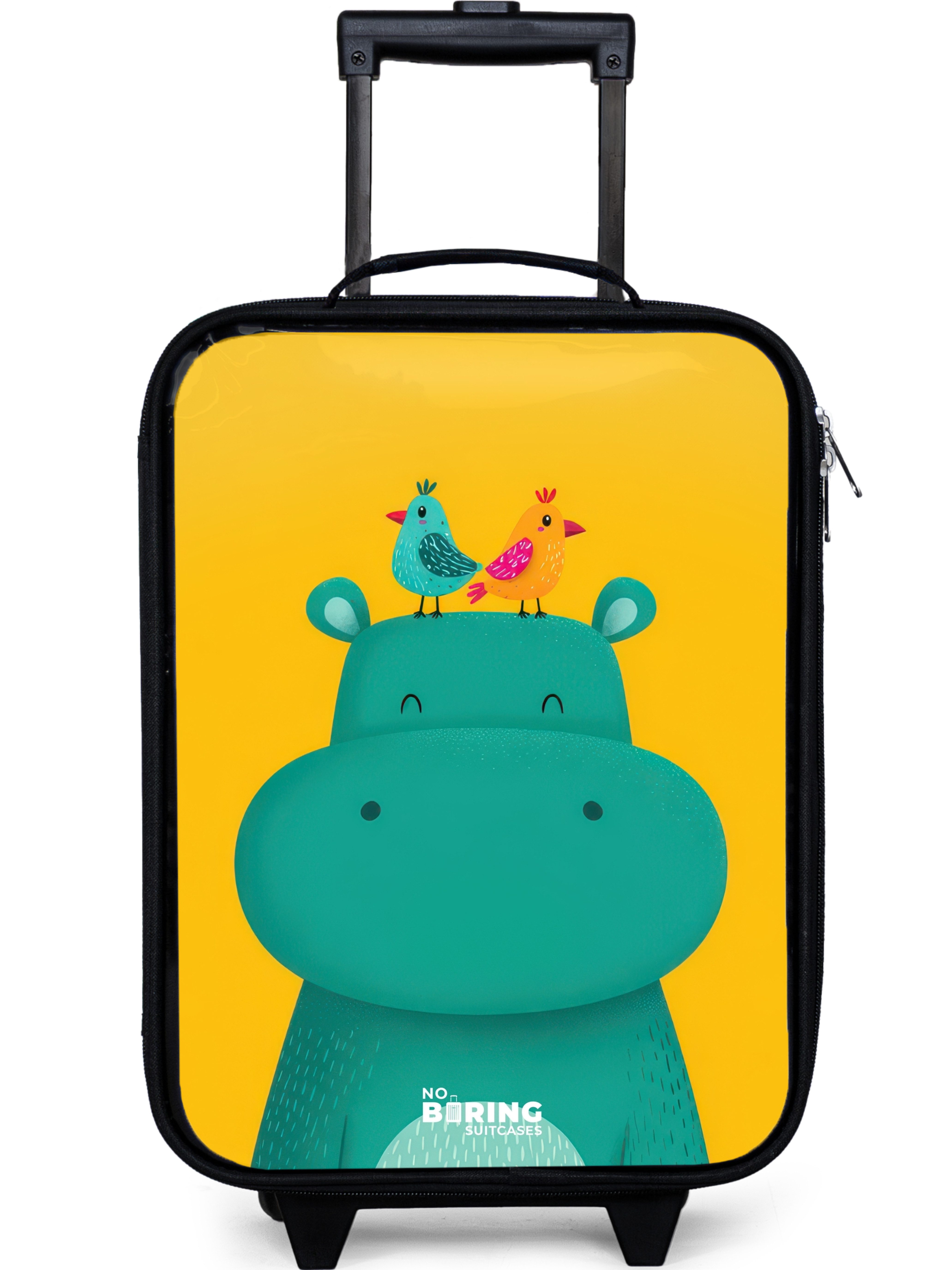 NoBoringSuitcases.com© Kinderkoffer mit leuchtende Räder - Blaues Nilpferd auf gelbem Hintergrund, 2 Rollen, Kinder Чемоданы Klein, Trolley Handgepäck, Reisekoffer