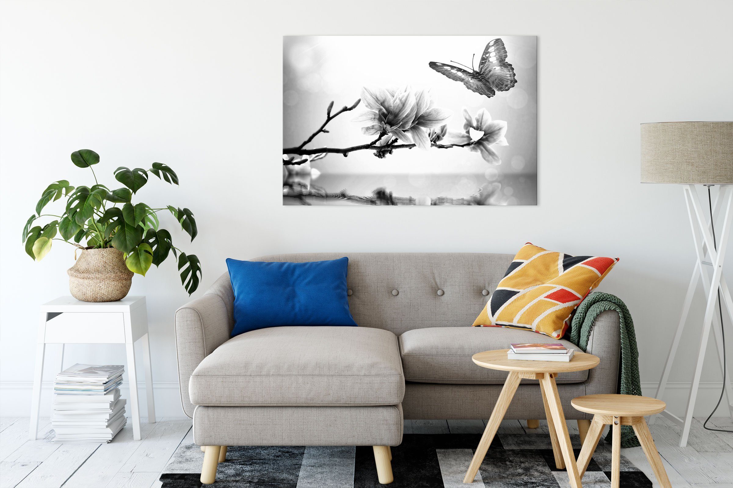 Pixxprint Leinwandbild Schmetterling mit Magnolien-Blüte, Schmetterling günstig online kaufen