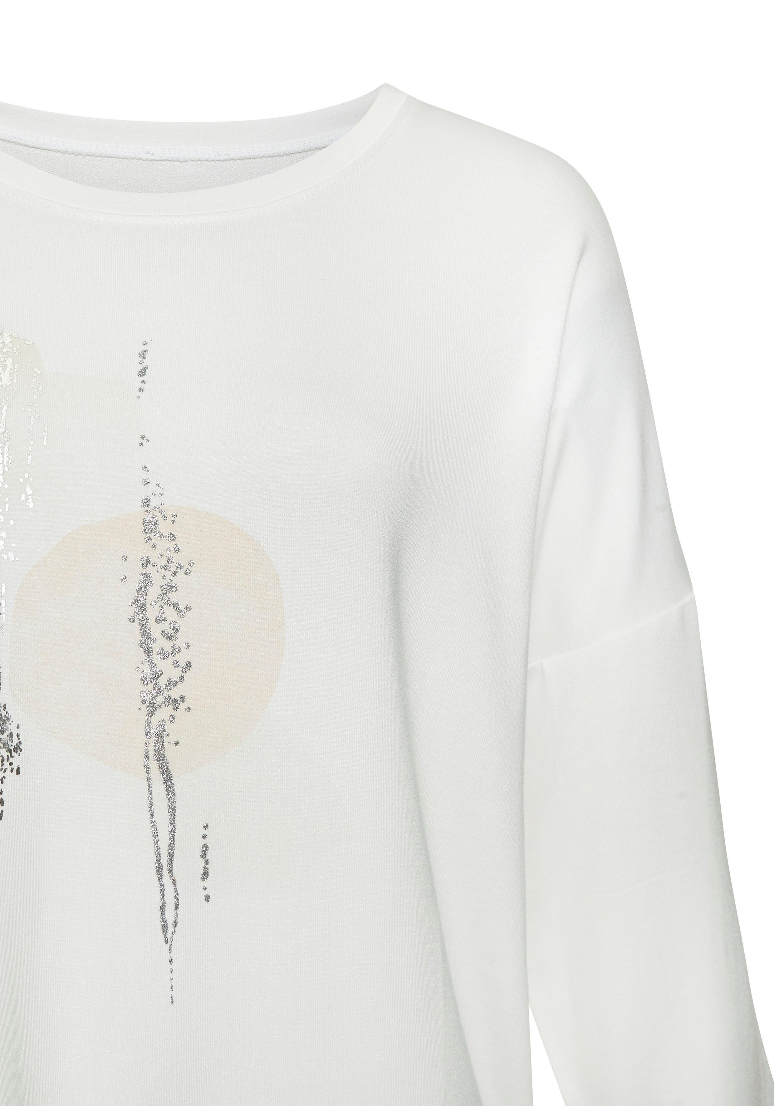 LASCANA 3/4-Arm-Shirt mit schimmerndem Folienprint aus sommerlicher French Terry-Qualität aus Viskose