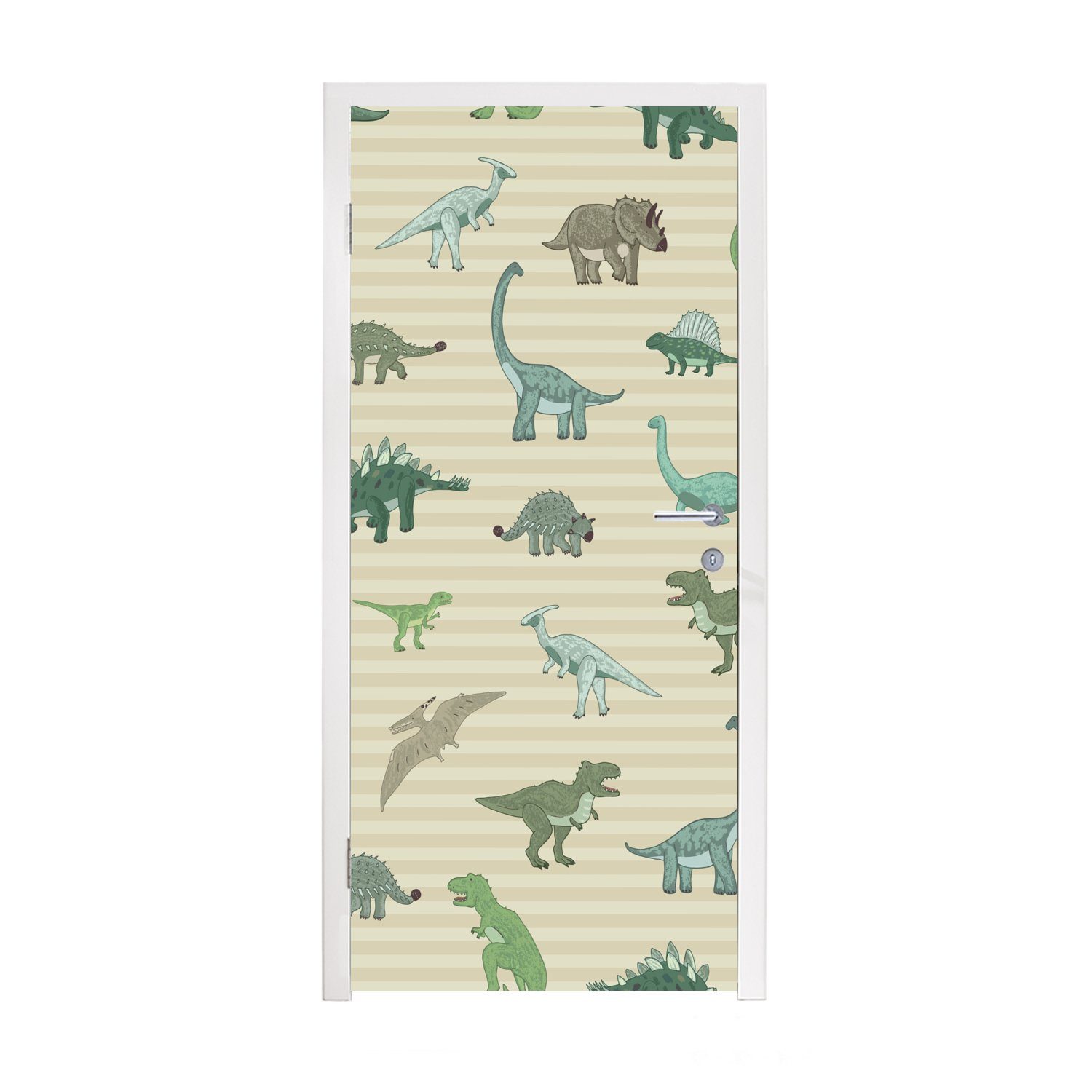 - - Braun Dinosaurier bedruckt, für Türtapete - Fototapete cm Matt, - Mädchen 75x205 Türaufkleber, MuchoWow Kinder, Grün St), (1 - Tür, Jungen