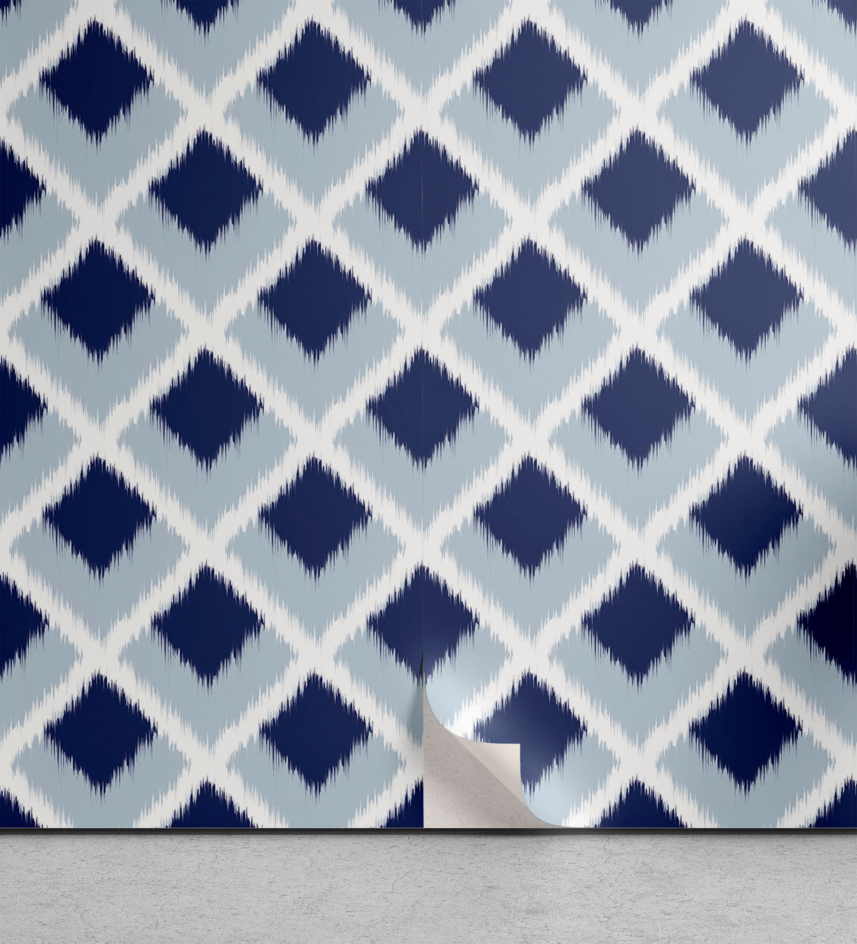 Abakuhaus Vinyltapete selbstklebendes Wohnzimmer Küchenakzent, Ethnisch Blau getönte Ikat Moderne
